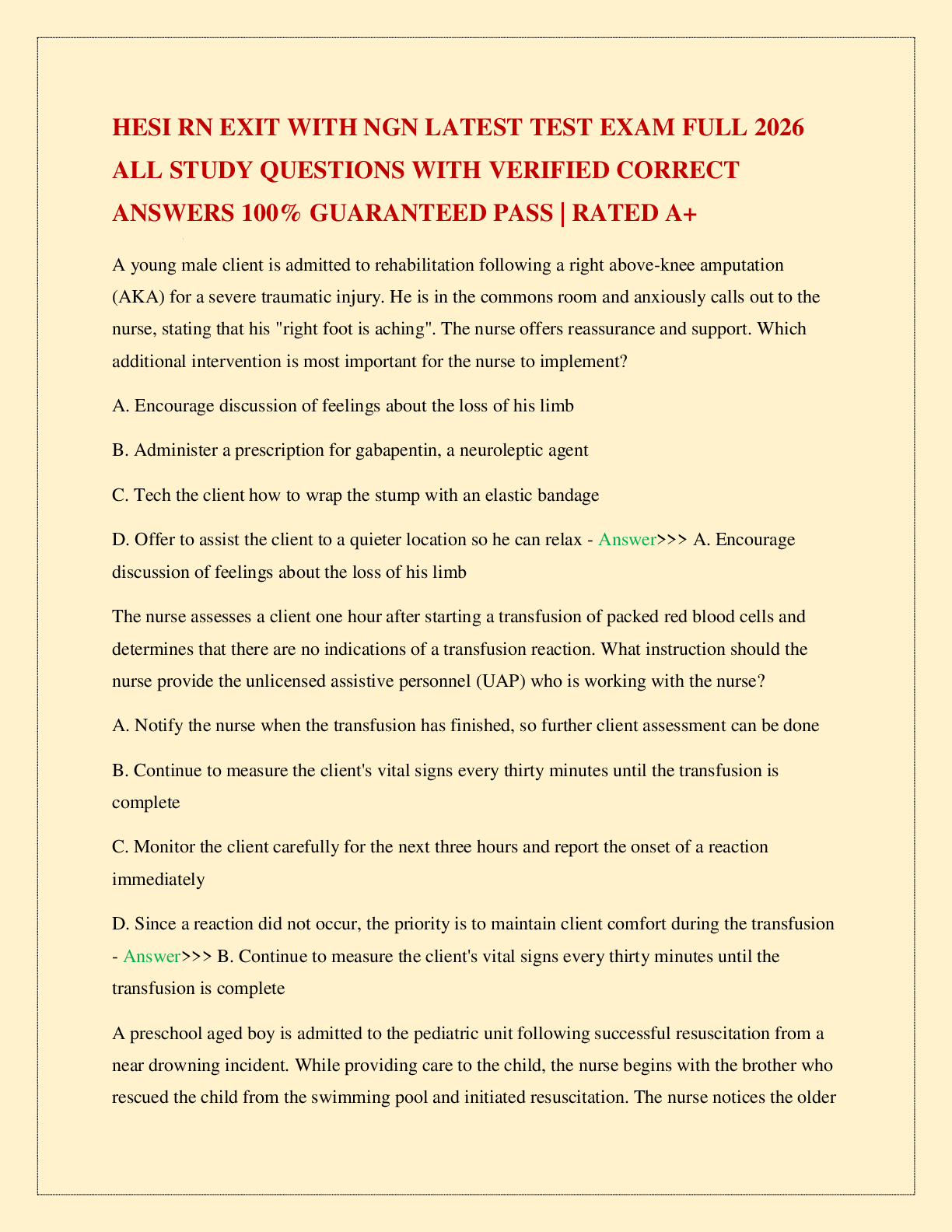 Recommended document preview for HESI RN EXIT WITH NGN LATEST TEST EXAM FULL 2026 ALL STUDY QUESTIONS WITH VERIFIED CORRECT ANSWERS 100% GUARANTEED PASS | RATED A+