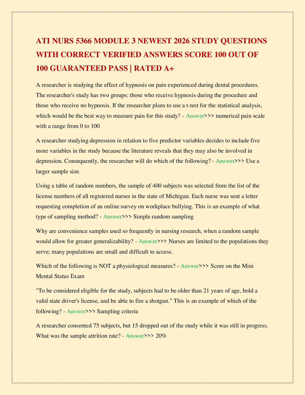 Recommended document preview for ATI NURS 5366 MODULE 3 NEWEST 2026 STUDY QUESTIONS WITH CORRECT VERIFIED ANSWERS SCORE 100 OUT OF 100 GUARANTEED PASS | RATED A+