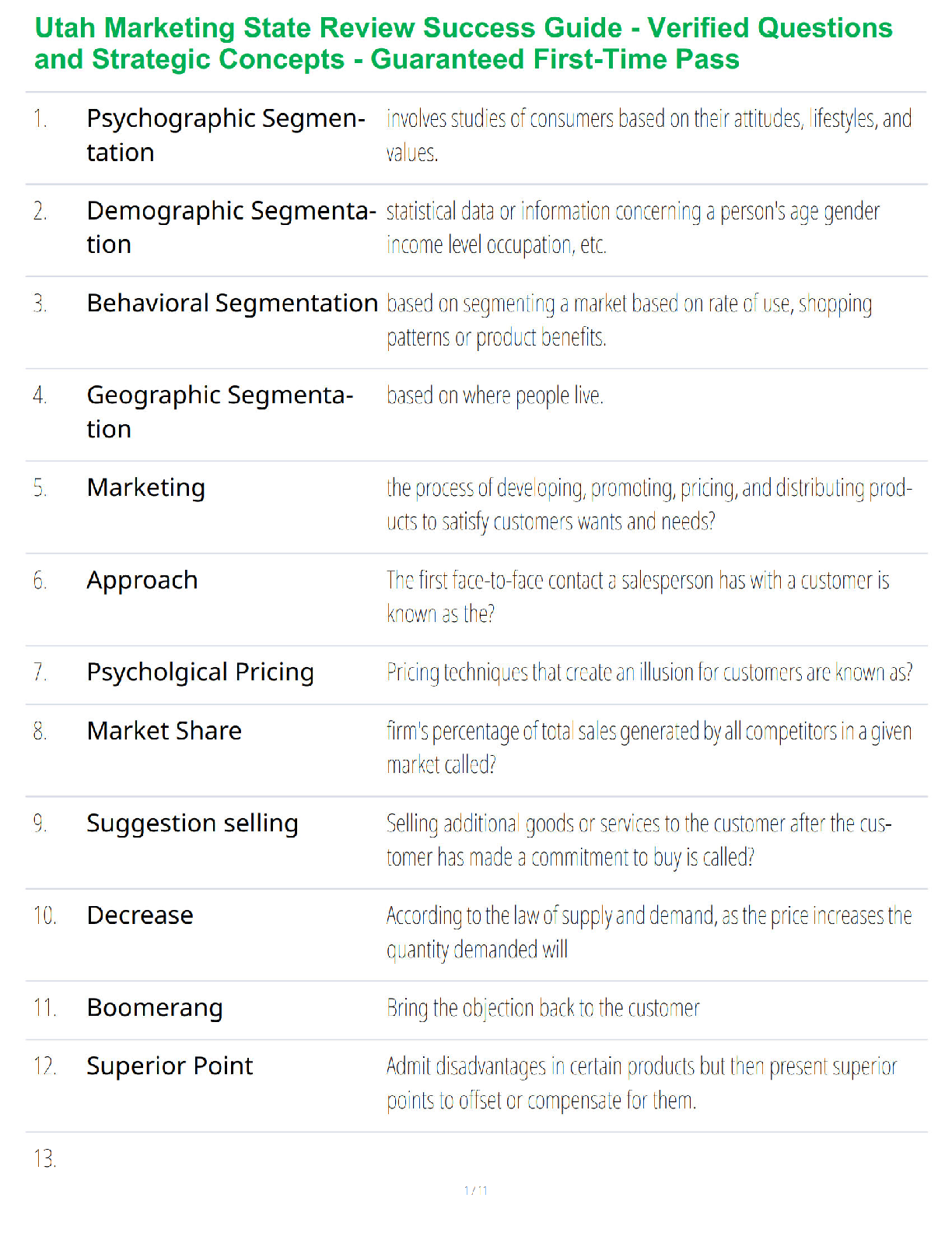 Recommended document preview for Utah Marketing State Review Success Guide - Verified Questions and Strategic Concepts - Guaranteed First-Time Pass