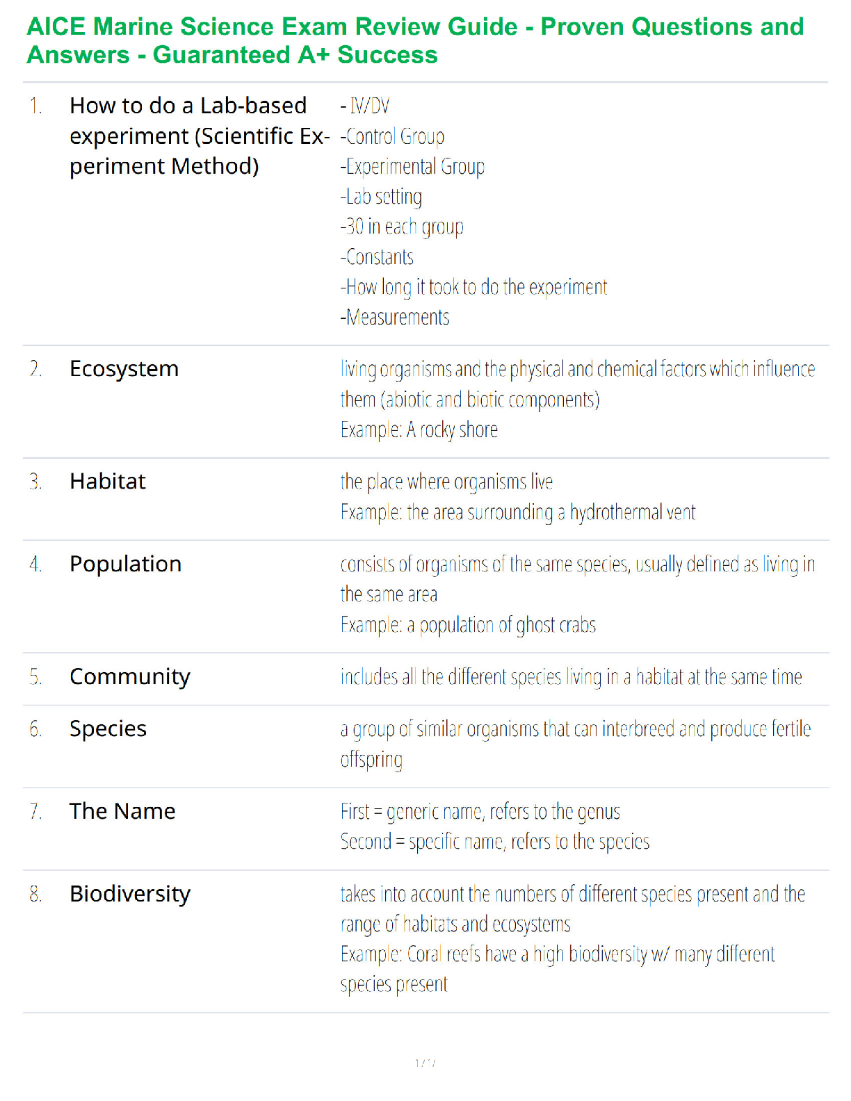 Recommended document preview for AICE Marine Science Exam Review Guide - Proven Questions and Answers - Guaranteed A+ Success