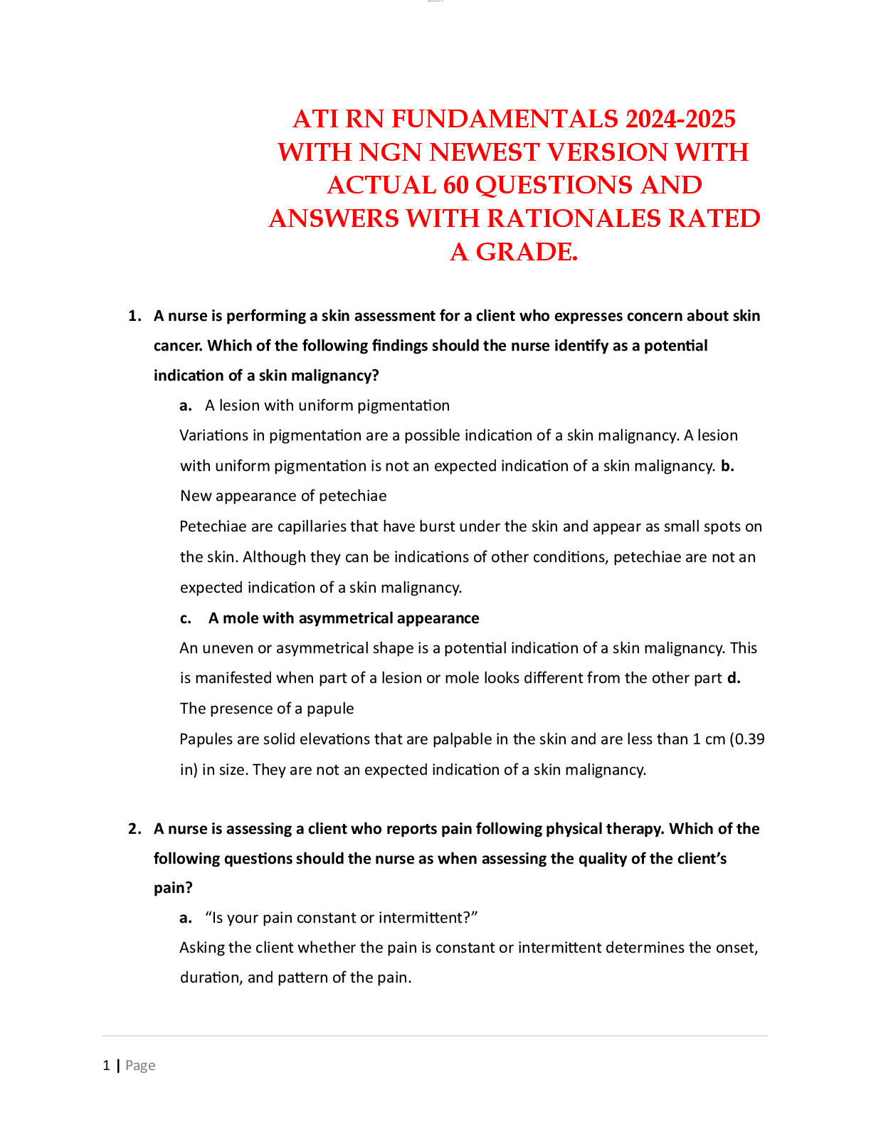 Recommended document preview for ATI RN FUNDAMENTALS 2024-2025   WITH NGN NEWEST VERSION WITH  ACTUAL 60 QUESTIONS AND  ANSWERS WITH RATIONALES RATED A GRADE.
