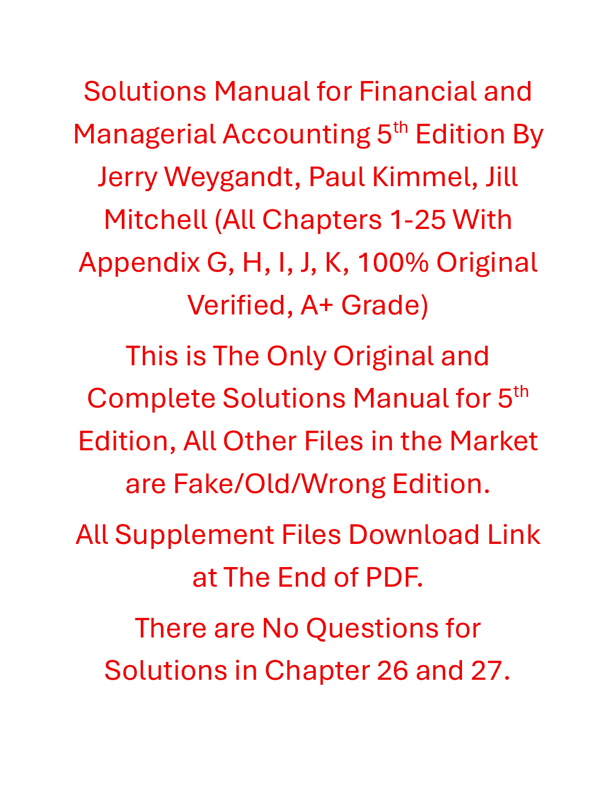 Solutions Manual Financial and Managerial Accounting 5th Edition By Jerry Weygandt, Paul Kimmel, Jill Mitchell