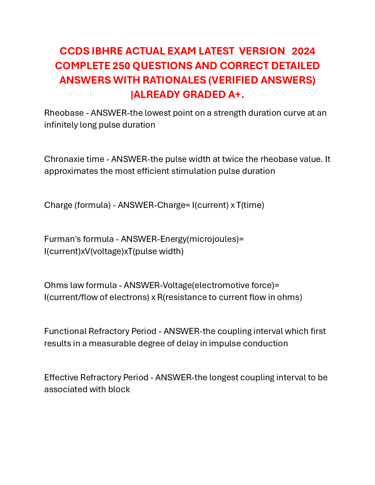 Recommended document preview for CCDS IBHRE ACTUAL EXAM LATEST  VERSION   2024-2026  COMPLETE 250 QUESTIONS AND CORRECT DETAILED ANSWERS WITH RATIONALES (VERIFIED ANSWERS) |ALREADY GRADED A+.