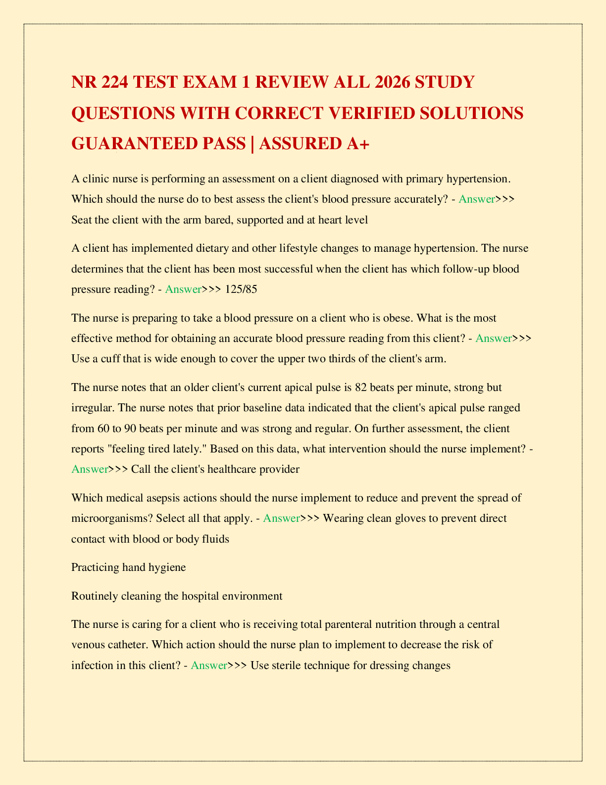 Recommended document preview for NR 224 TEST EXAM 1 REVIEW ALL 2026 STUDY QUESTIONS WITH CORRECT VERIFIED SOLUTIONS GUARANTEED PASS | ASSURED A+