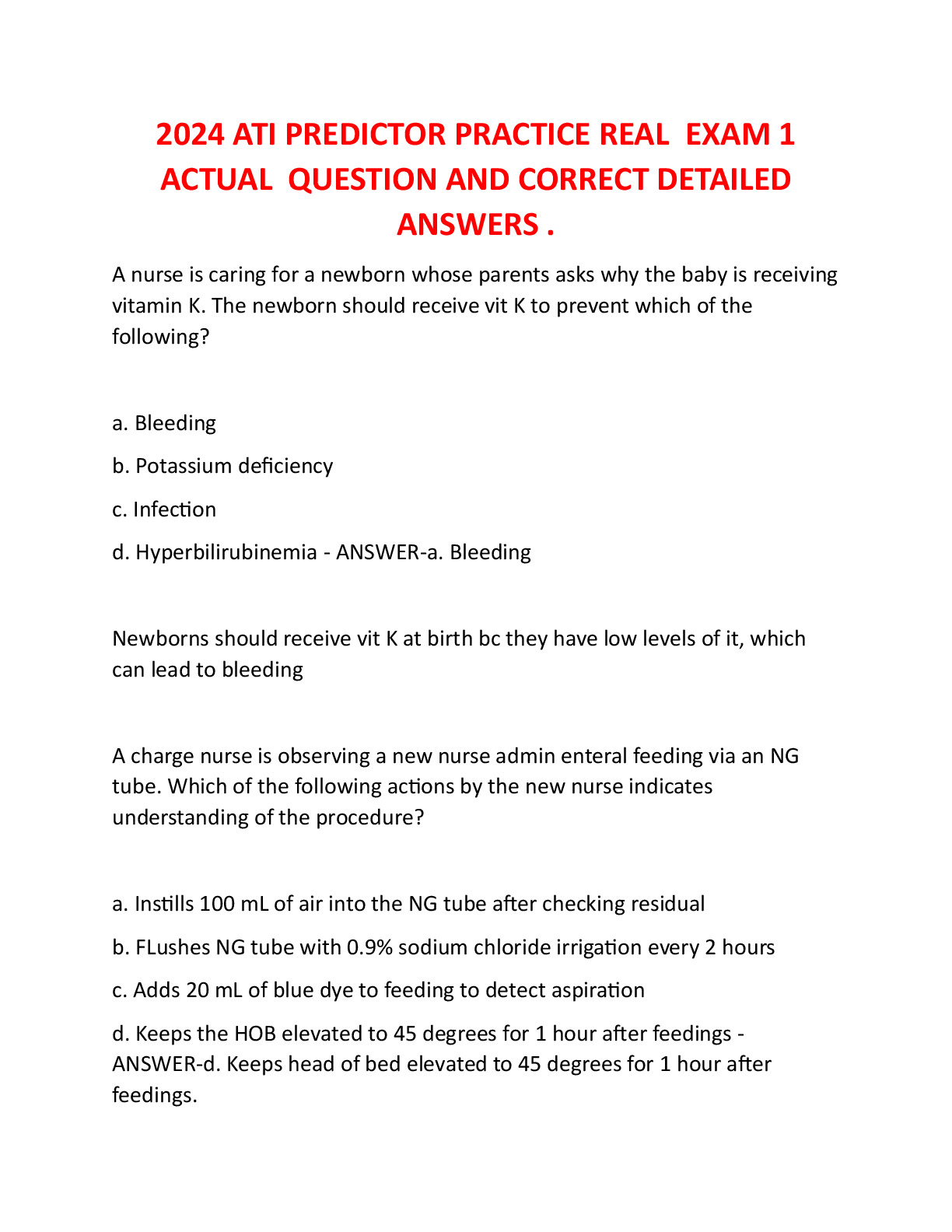 Recommended document preview for 2024-2026 ATI PREDICTOR PRACTICE REAL  EXAM 1 ACTUAL  QUESTION AND CORRECT DETAILED ANSWERS