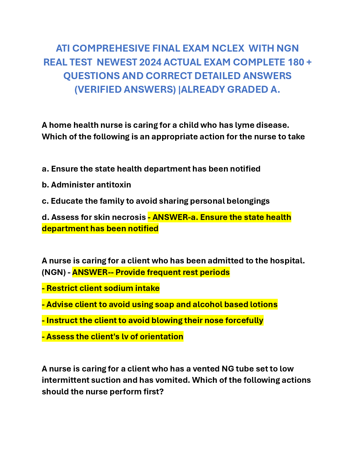 Preview of ATI COMPREHESIVE FINAL EXAM NCLEX  WITH NGN  REAL TEST  NEWEST 2024-2026 ACTUAL EXAM COMPL