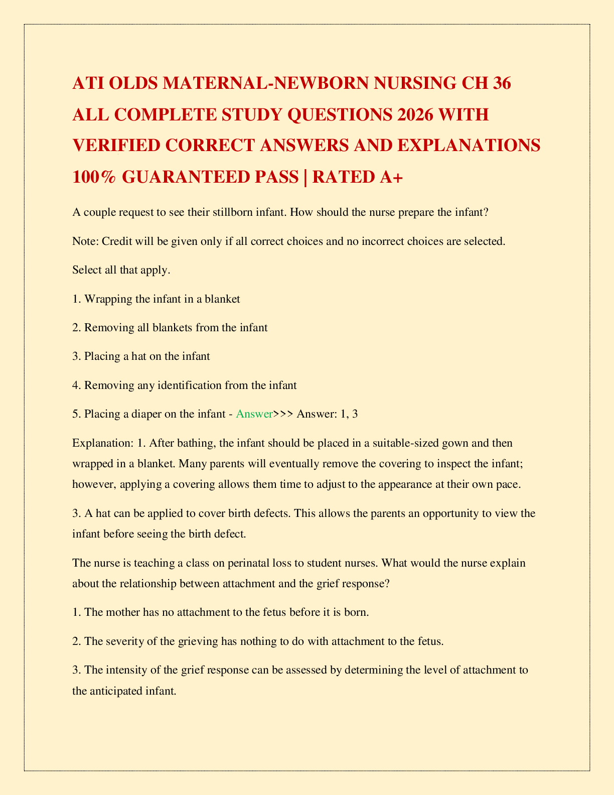 Recommended document preview for ATI OLDS MATERNAL-NEWBORN NURSING CH 36 ALL COMPLETE STUDY QUESTIONS 2026 WITH VERIFIED CORRECT ANSWERS AND EXPLANATIONS 100% GUARANTEED PASS | RATED A+