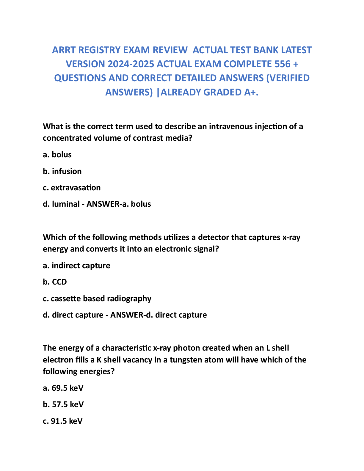 Recommended document preview for ARRT REGISTRY EXAM REVIEW  ACTUAL TEST BANK LATEST VERSION 2024-2026