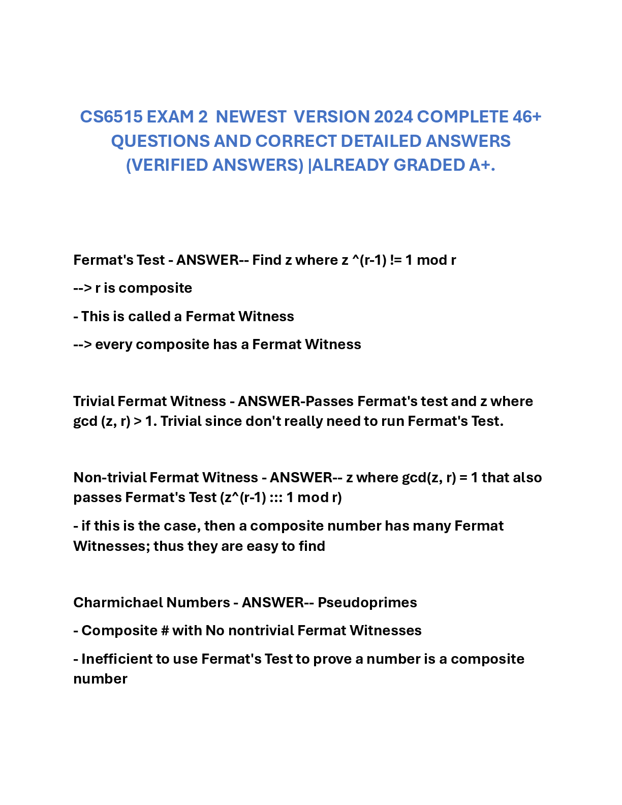 Recommended document preview for CS6515 EXAM 2  NEWEST  VERSION 2024 COMPLETE 46+ QUESTIONS AND CORRECT DETAILED ANSWERS (VERIFIED ANSWERS) |ALREADY GRADED A+.