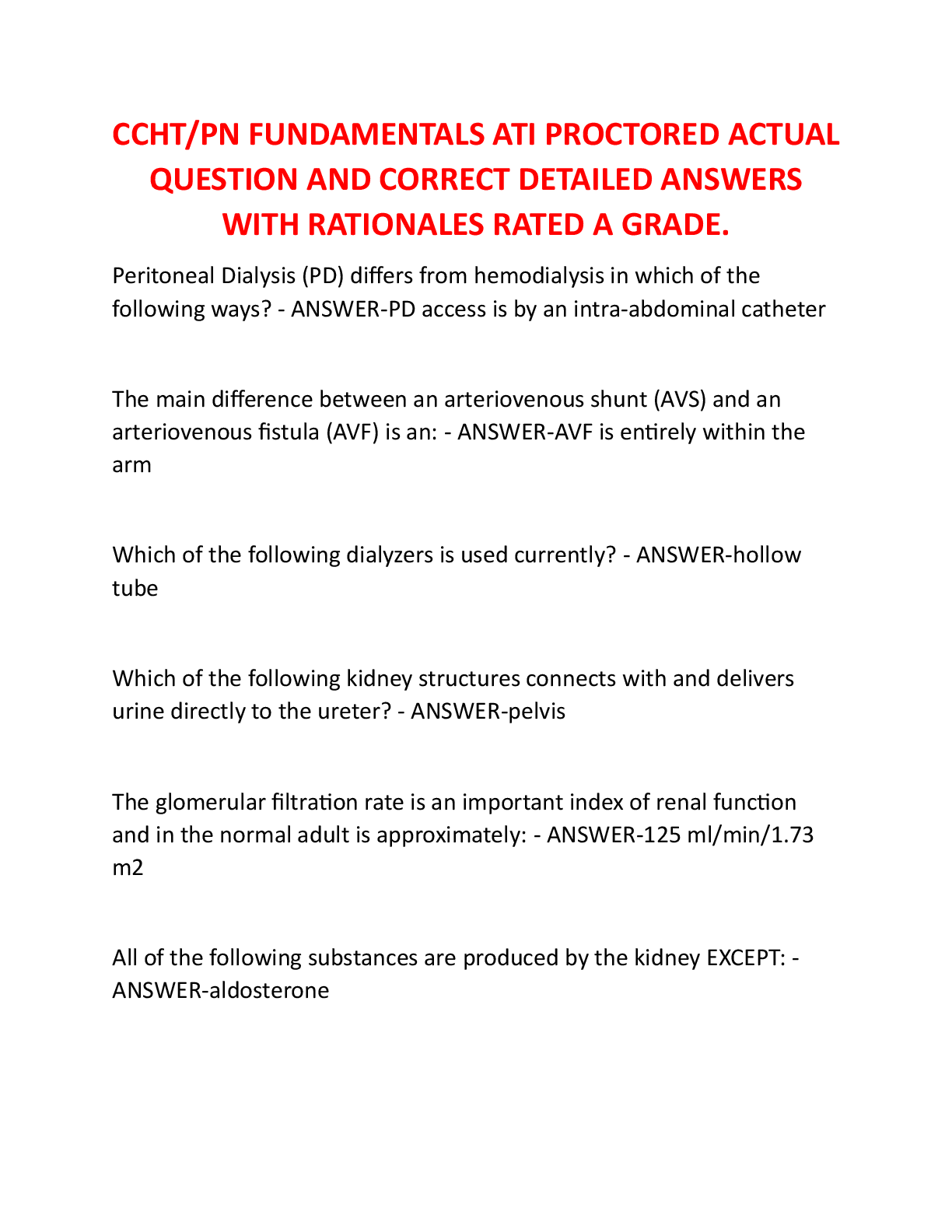 Recommended document preview for CCHT/PN FUNDAMENTALS ATI PROCTORED ACTUAL QUESTION AND CORRECT DETAILED ANSWERS WITH RATIONALES RATED A GRADE