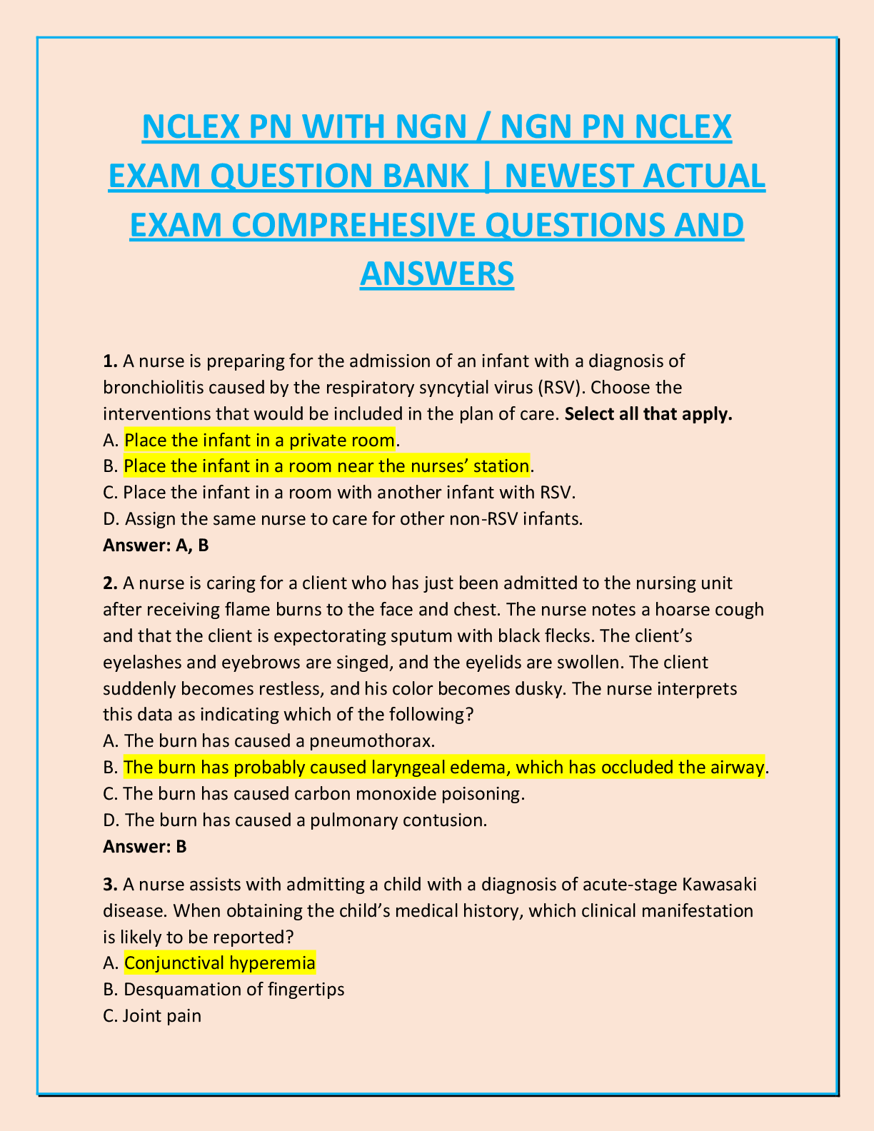 Recommended document preview for NCLEX PN WITH NGN / NGN PN NCLEX EXAM QUESTION BANK | NEWEST ACTUAL EXAM COMPREHESIVE QUESTIONS AND ANSWERS