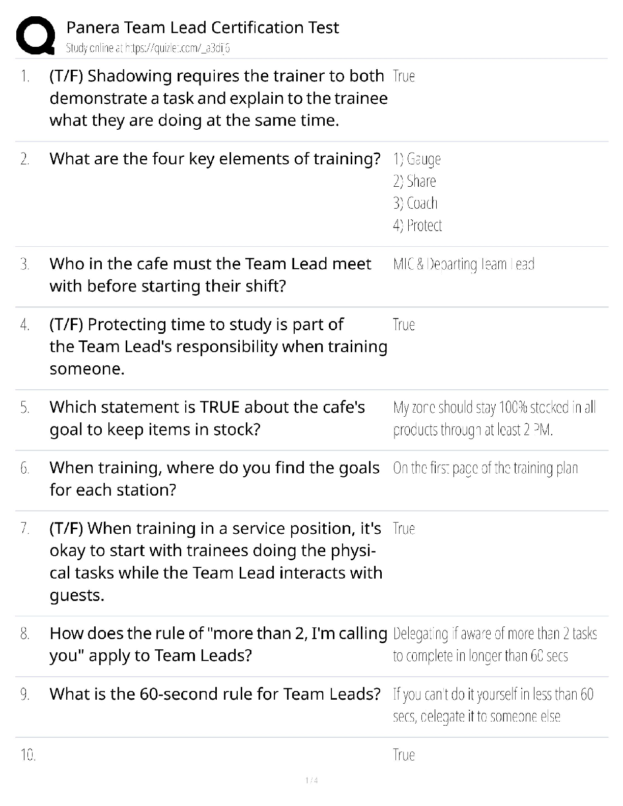 Recommended document preview for Panera Team Lead / Score 100% / New Version 2025 Update / Certification Test Study Guide