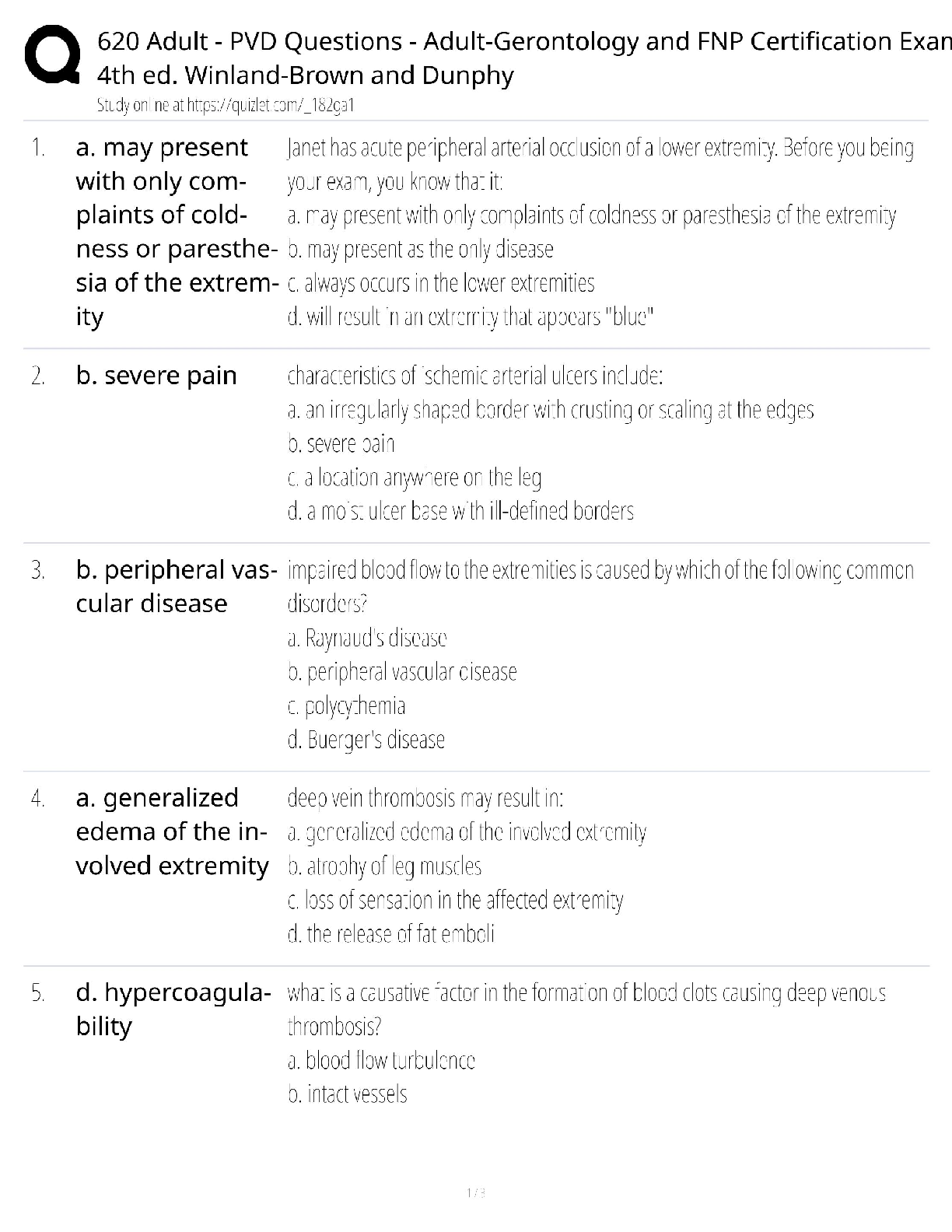 Recommended document preview for Adult-Gerontology FNP Certification / Score 100% / New Version 2025 Update / 620 Adult PVD Questions Study Guide