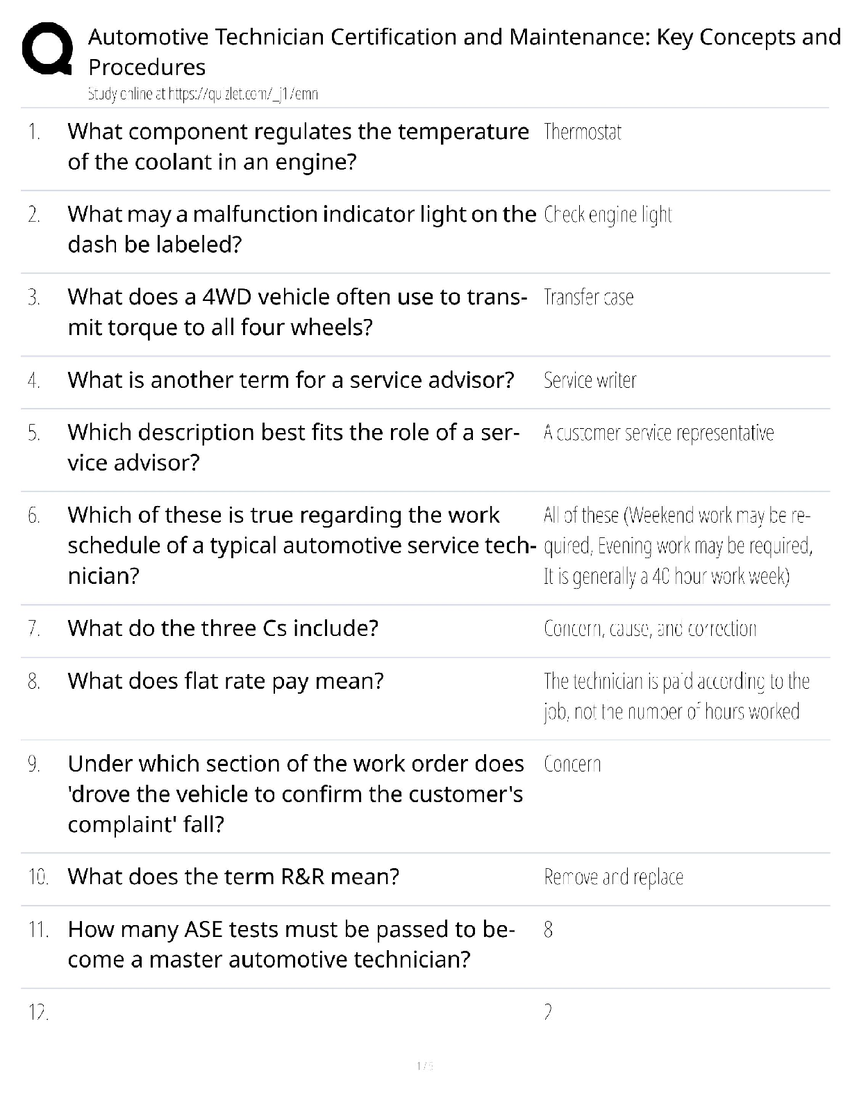 Recommended document preview for Automotive Technician Certification / Score 100% / New Version 2025 Update / Maintenance Key Concepts Study Guide