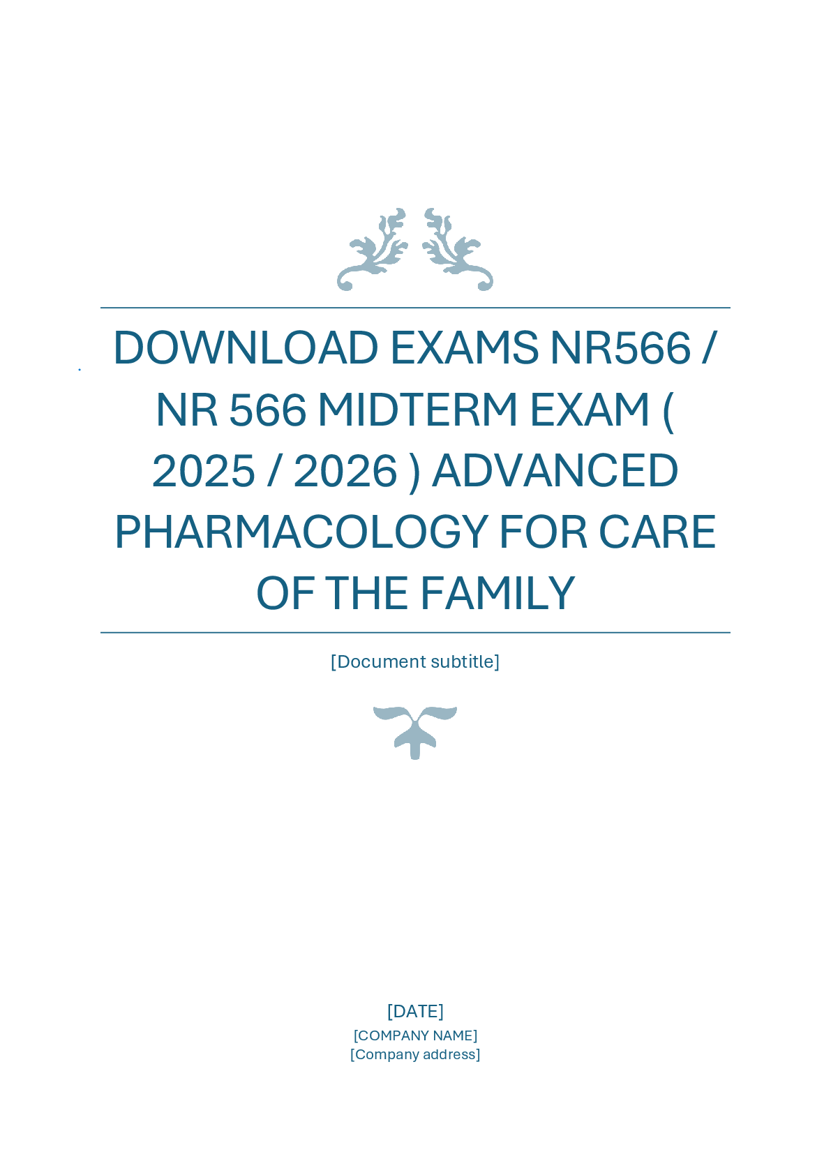 Recommended document preview for Download Exams NR566 NR 566 Midterm Exam 2025  2026  Advanced Pharmacology for Care of the Family.pd