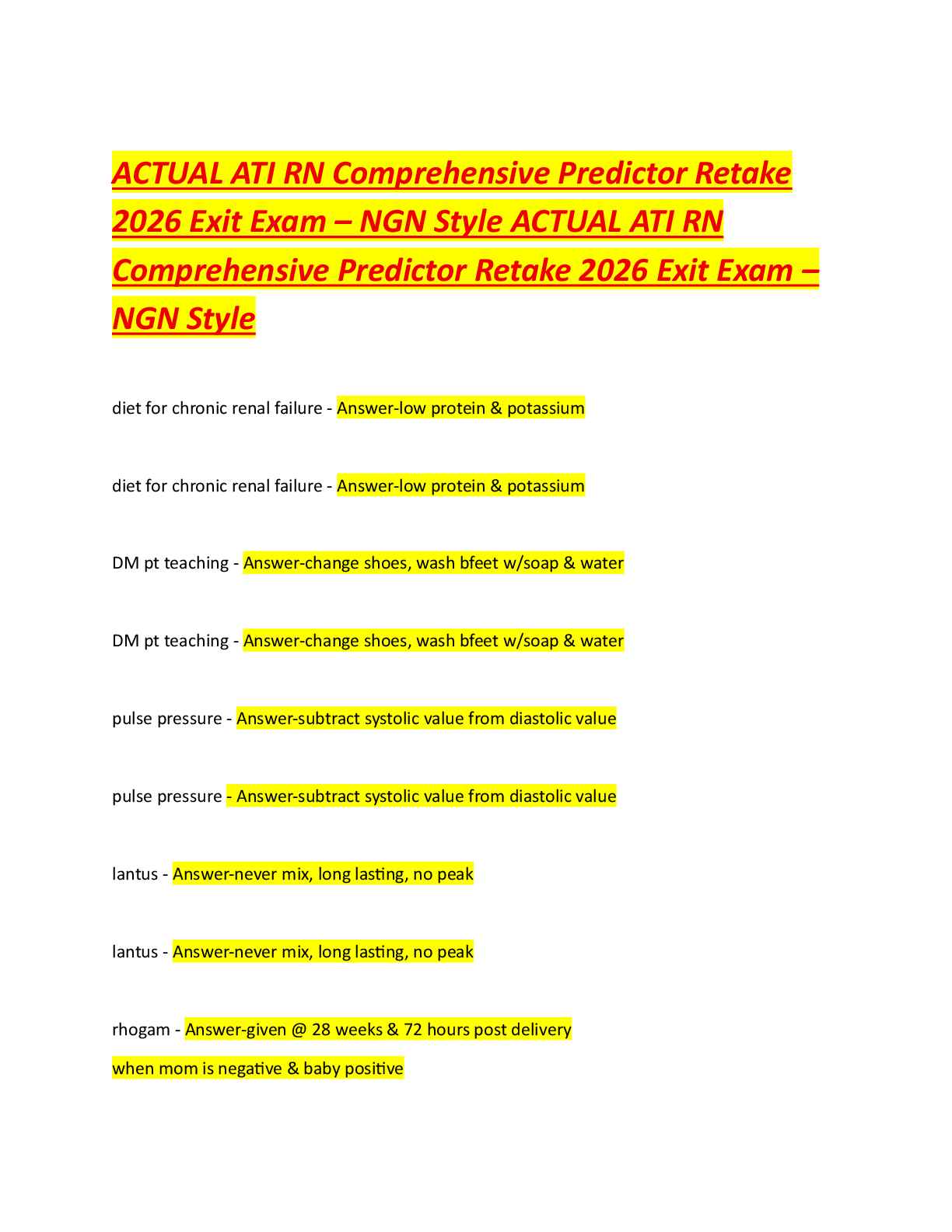 Recommended document preview for ACTUAL ATI RN Comprehensive Predictor Retake  2026 Exit Exam – NGN Style ACTUAL ATI RN  Comprehensive Predictor Retake 2026 Exit Exam –  NGN Style