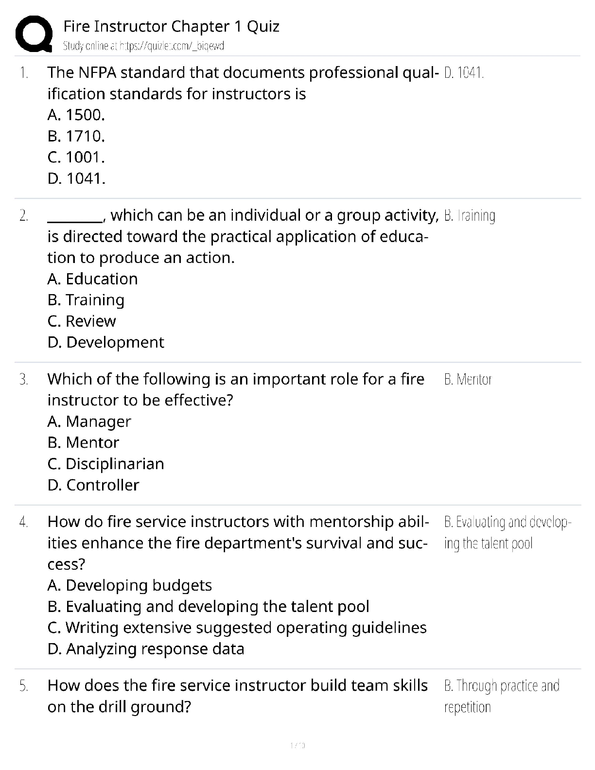 Recommended document preview for Fire Instructor Chapter 1 / Score 100% / New Version 2025 Update / Quiz Study Guide