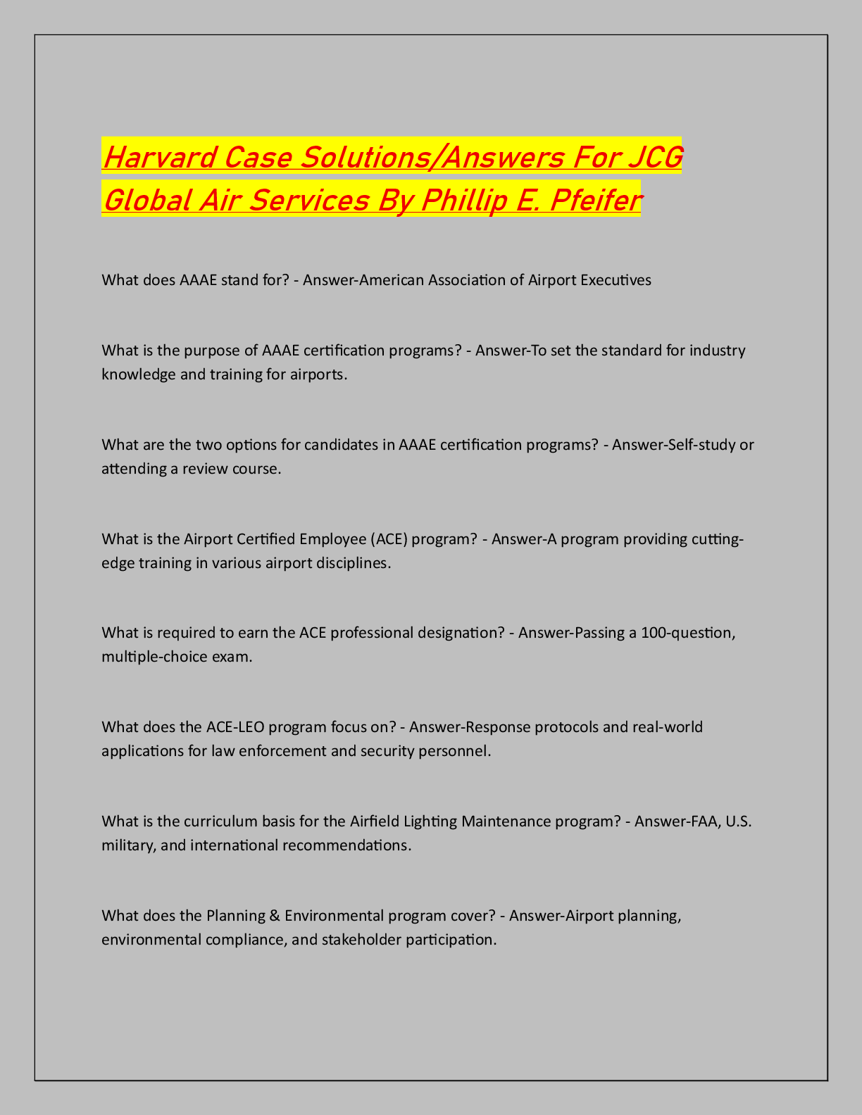 Recommended document preview for Harvard Case Solutions/Answers For JCG  Global Air Services By Phillip E. Pfeifer
