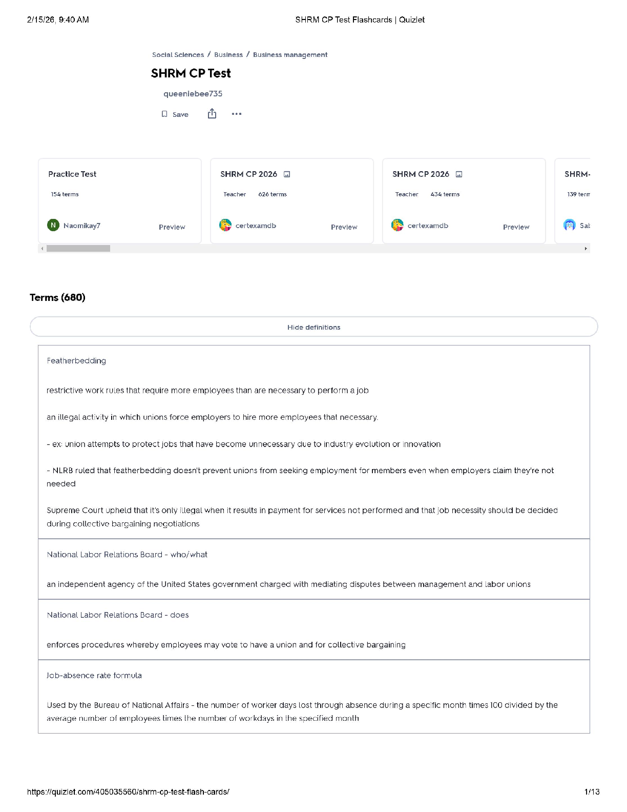 Recommended document preview for SHRM CP Test / Score 100% / New Version 2025 Update / Flashcards & Quizlet Study Guide