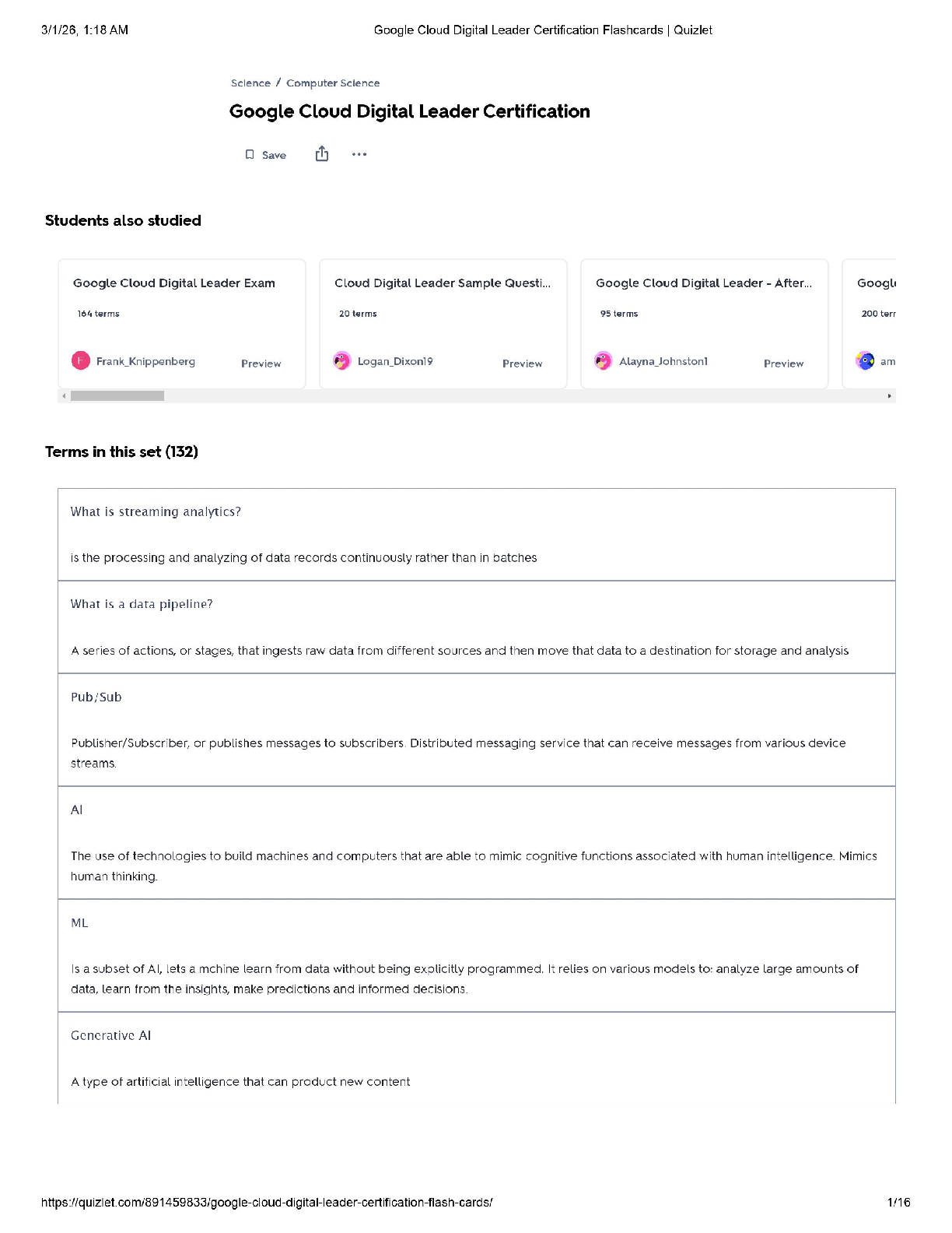 Recommended document preview for Google Cloud Digital Leader / Score 100% / New Version 2025 Update / Certification Flashcards & Quizlet Study Guide