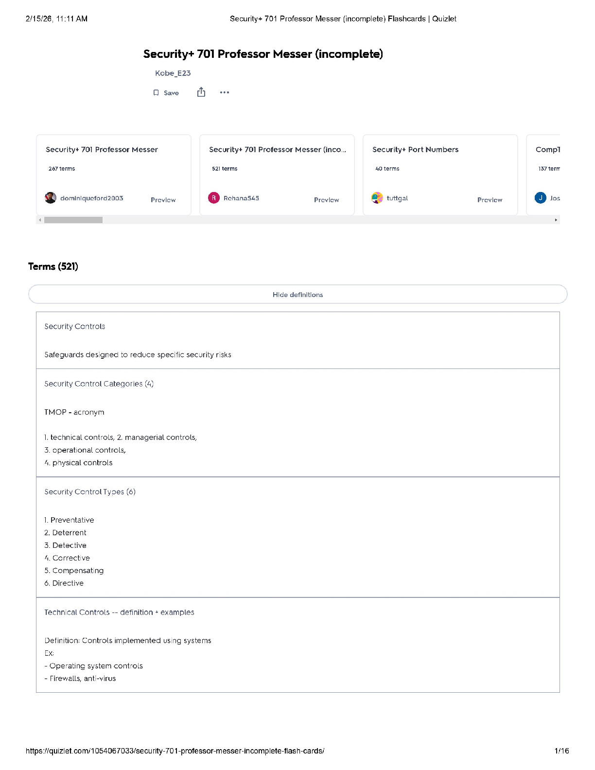 Recommended document preview for Security+ 701 / Score 100% / New Version 2025 Update / Professor Messer Flashcards & Quizlet Study Guide