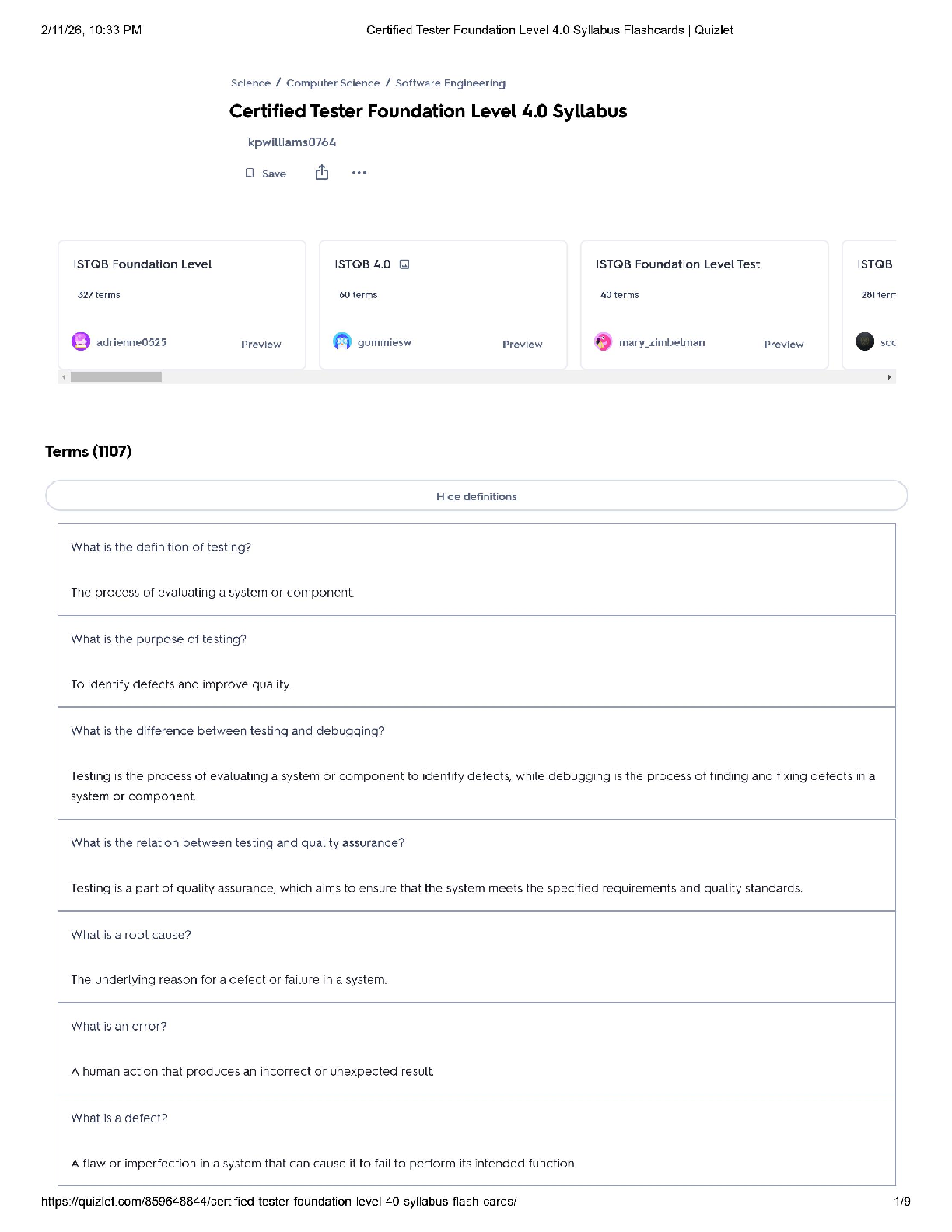 Recommended document preview for Certified Tester Foundation / Score 100% / New Version / Level 4.0 Syllabus Flashcards & Quizlet Study Guide