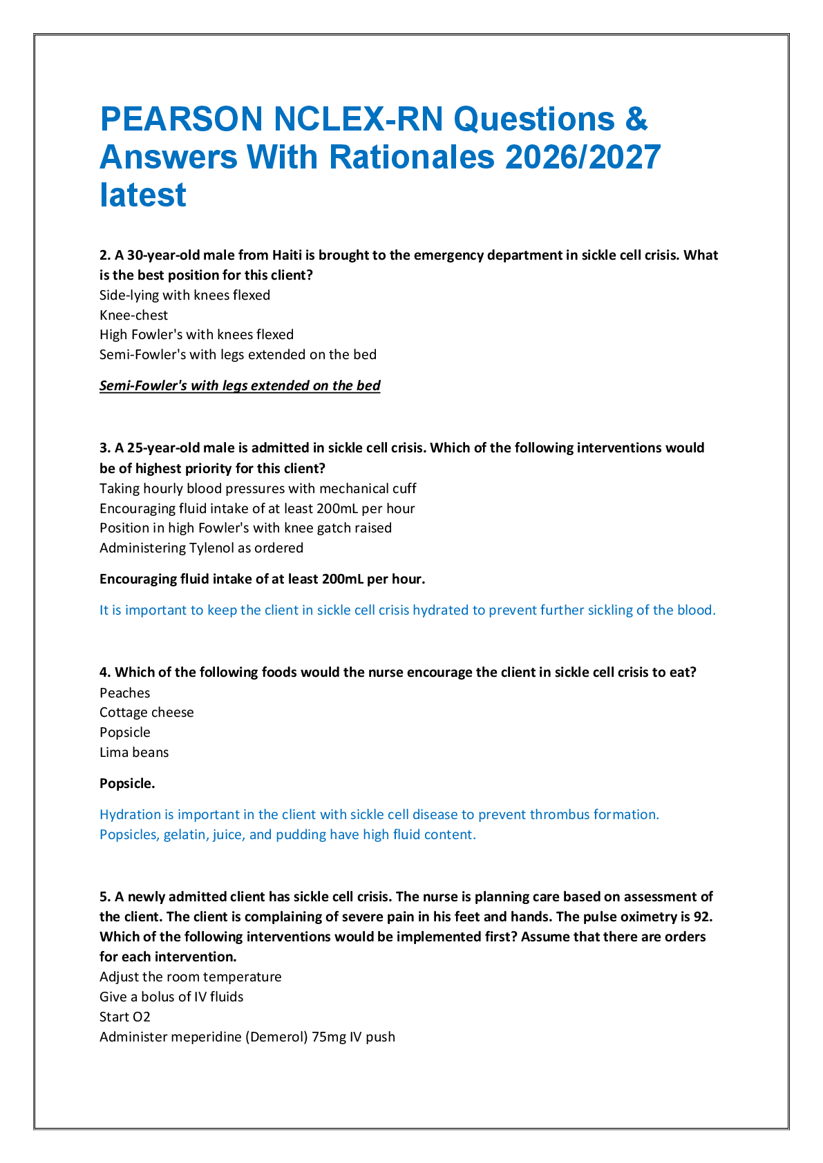Recommended document preview for PEARSON NCLEX-RN Questions &  Answers With Rationales 2026/2027  latest