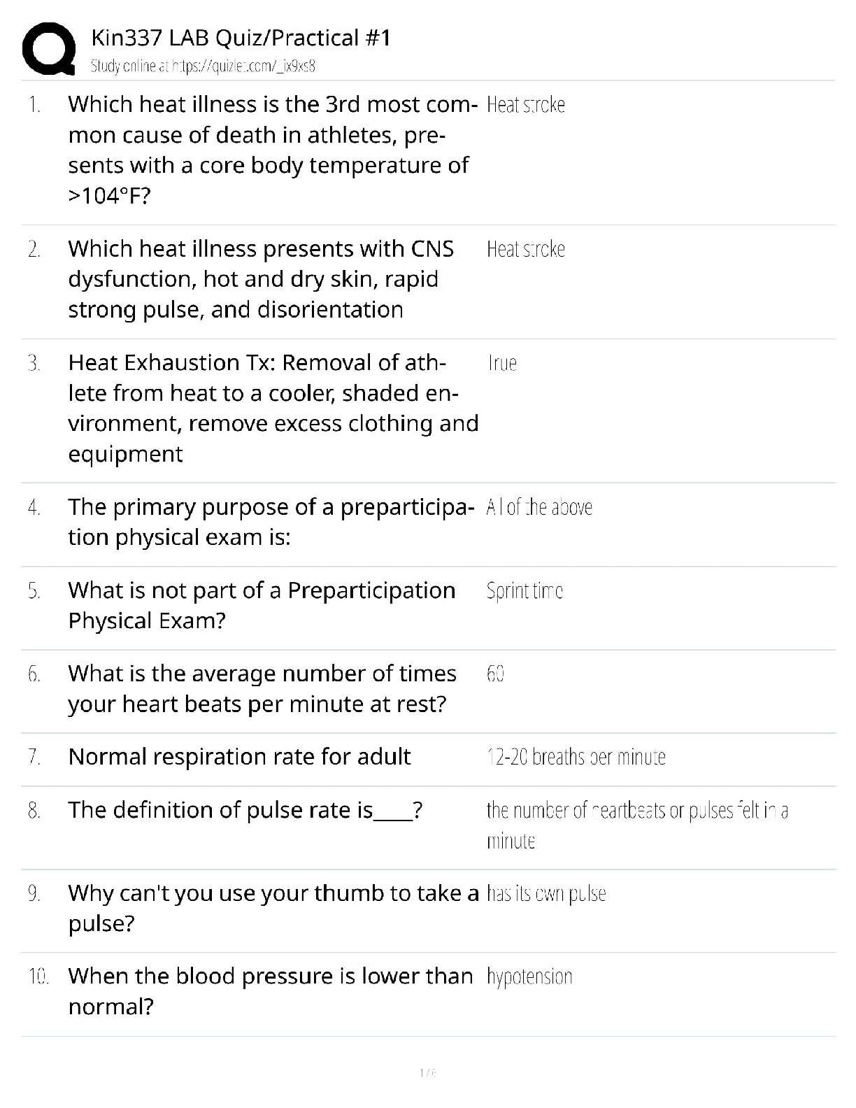 Recommended document preview for Kin337 Lab / Score 100% / New Version 2025 Update / Quiz Practical 1 Study Guide