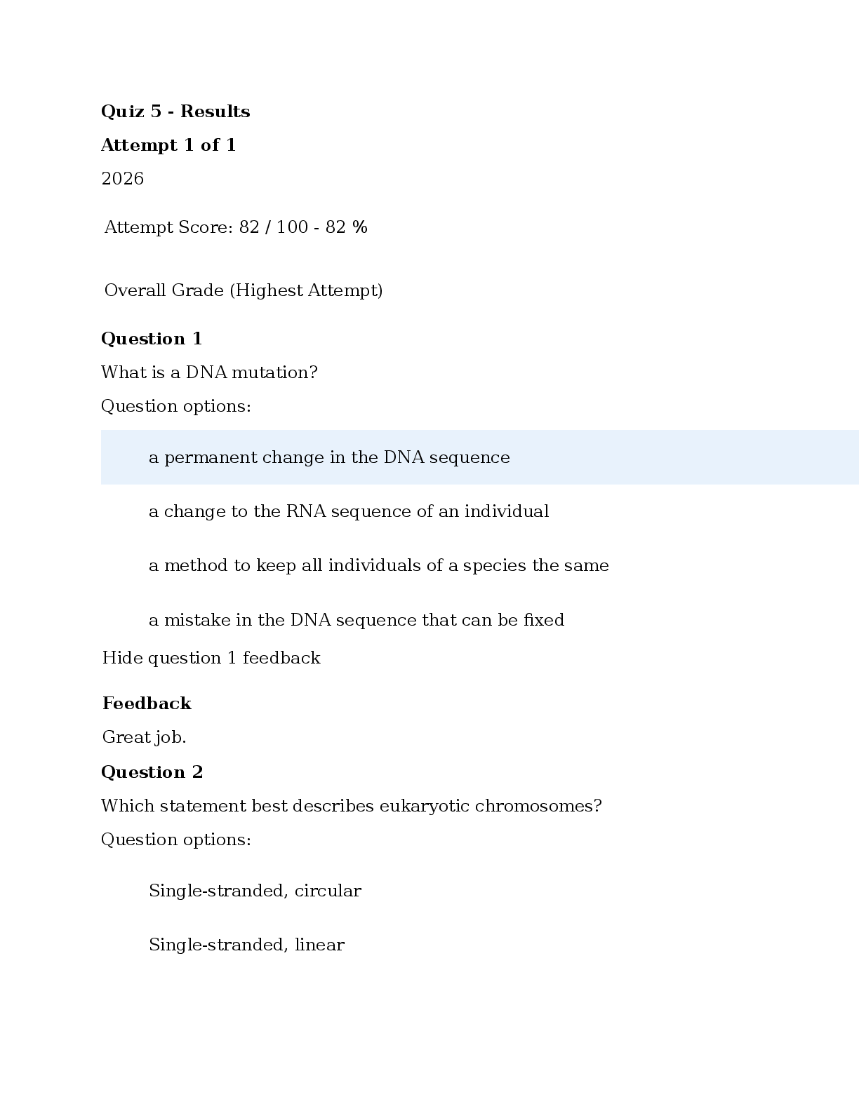 Preview of SCIN 130 Quiz 5 | Score 82/100 | American Military University