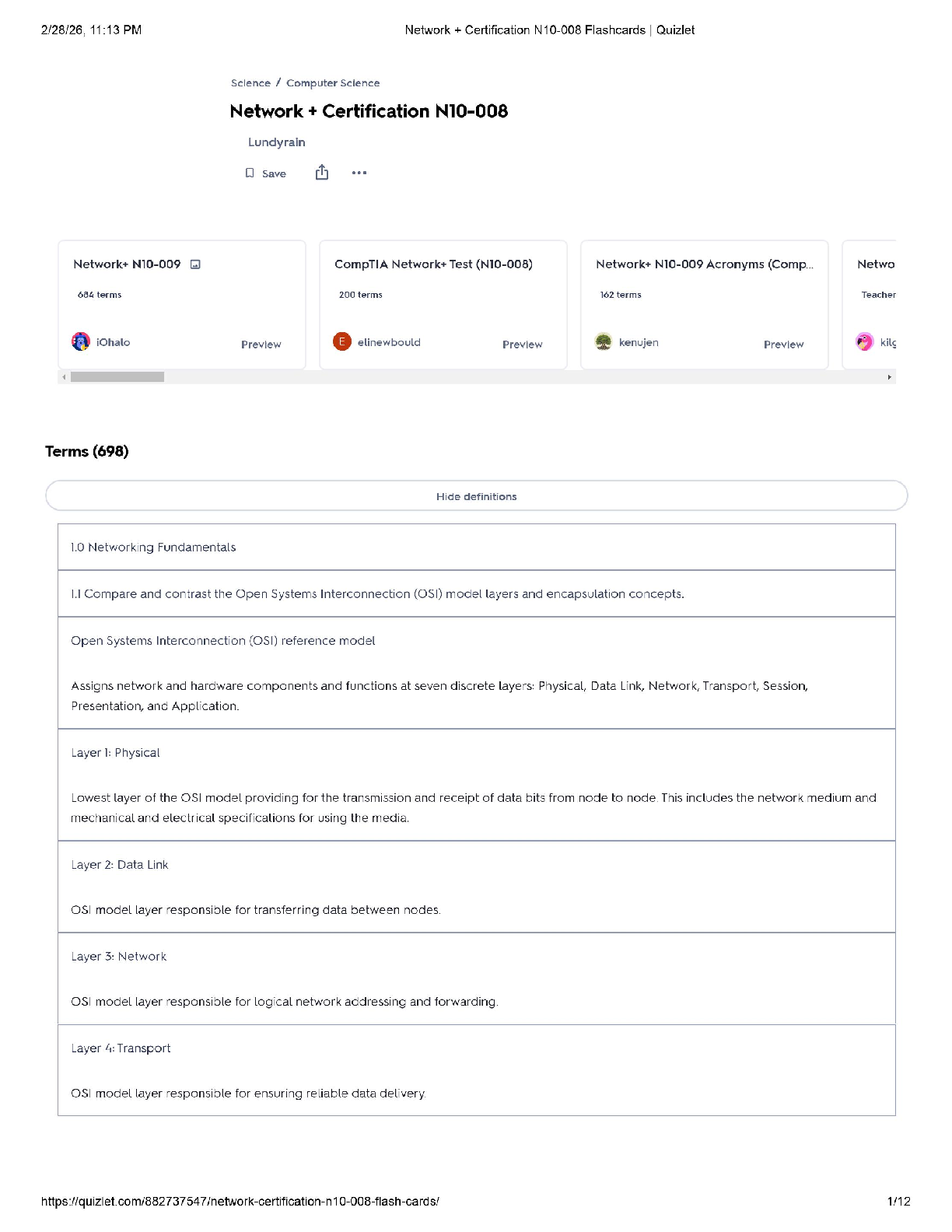 Recommended document preview for Network+ Certification / Score 100% / New Version 2025 Update / N10-008 Flashcards & Quizlet Study Guide