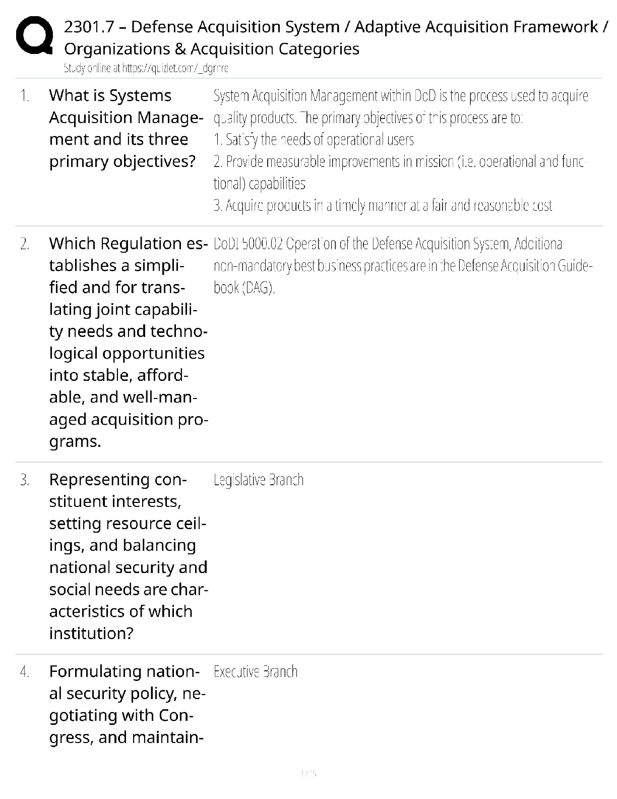 Preview of Defense Acquisition System / Score 100% / New Version 2025 Update / 2301.7 Adaptive Acquis