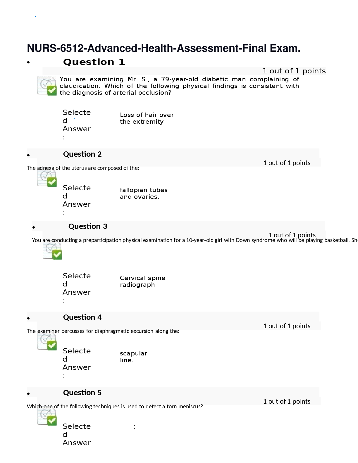 Recommended document preview for NURS 6512 Advanced Health Assessment FInal Exam  