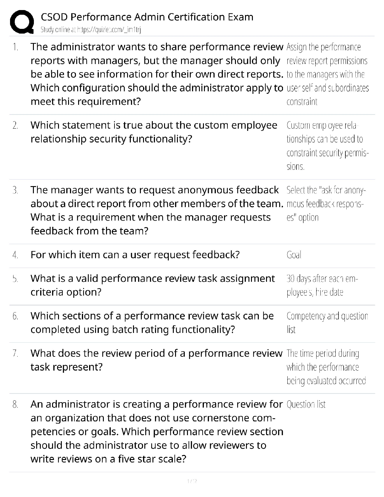 Recommended document preview for CSOD Performance Admin / Score 100% / New Version 2025 Update / Certification Exam Study Guide