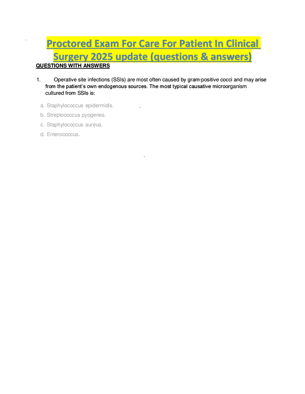 Recommended document preview for Proctored Exam For Care For Patient In Clinical Surgery 2024 update  4  