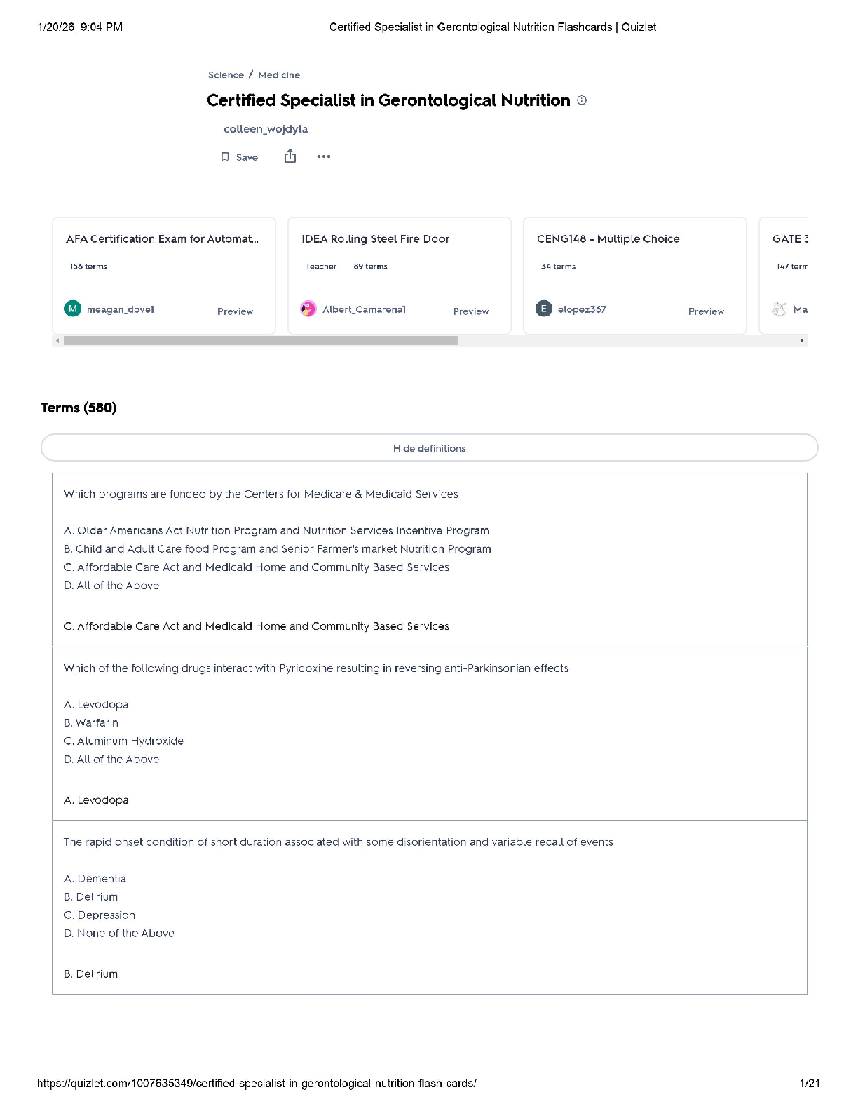 Recommended document preview for Gerontological Nutrition / Score 100% / New Version 2025 Update / Certified Specialist Flashcards & Quizlet Study Guide