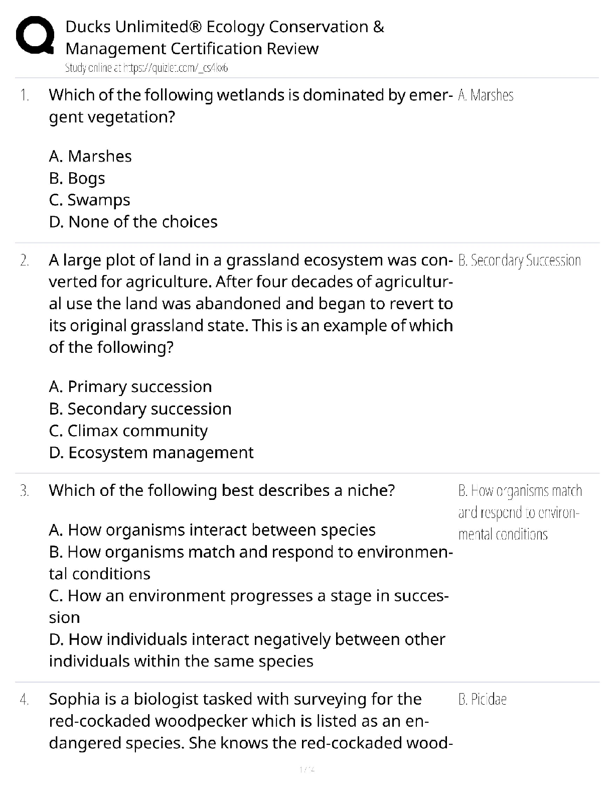 Ducks Unlimited Ecology / Score 100% / New Version 2025 Update / Conservation & Management Certification Review Study Guide