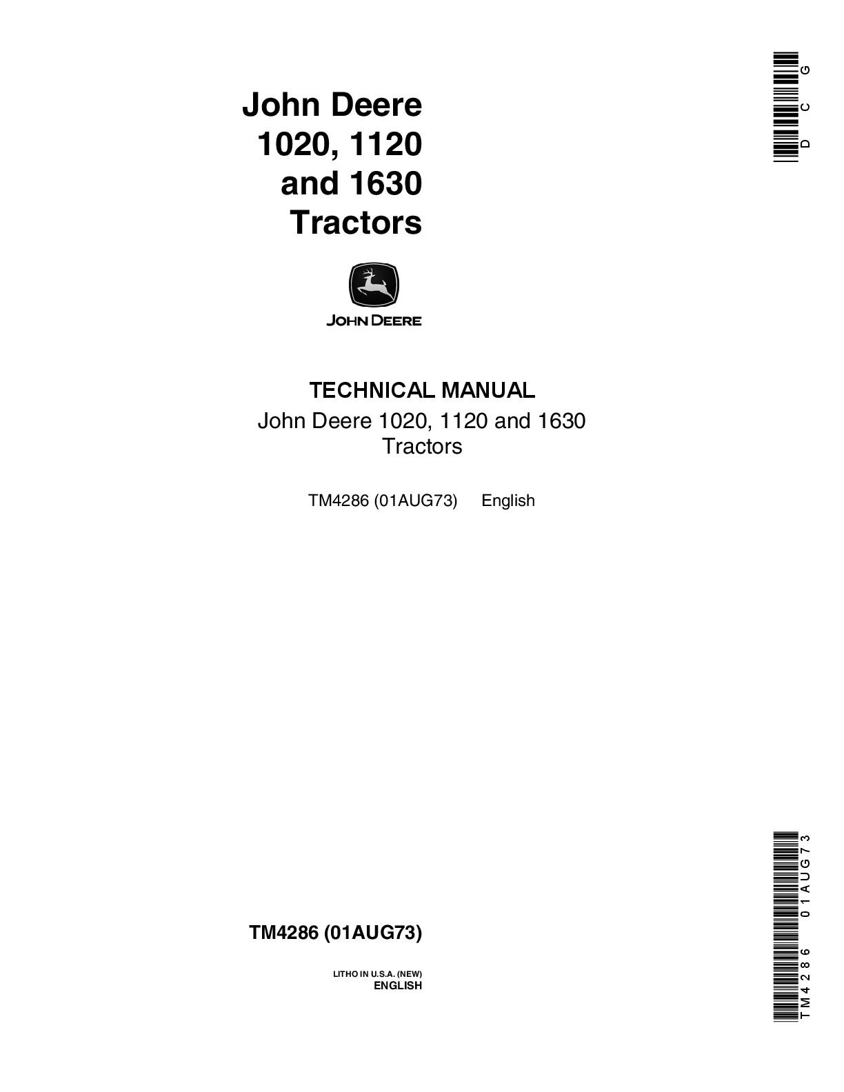 Recommended document preview for John Deere 1020, 1120, 1630 Tractor Service Repair Shop Technical Manual