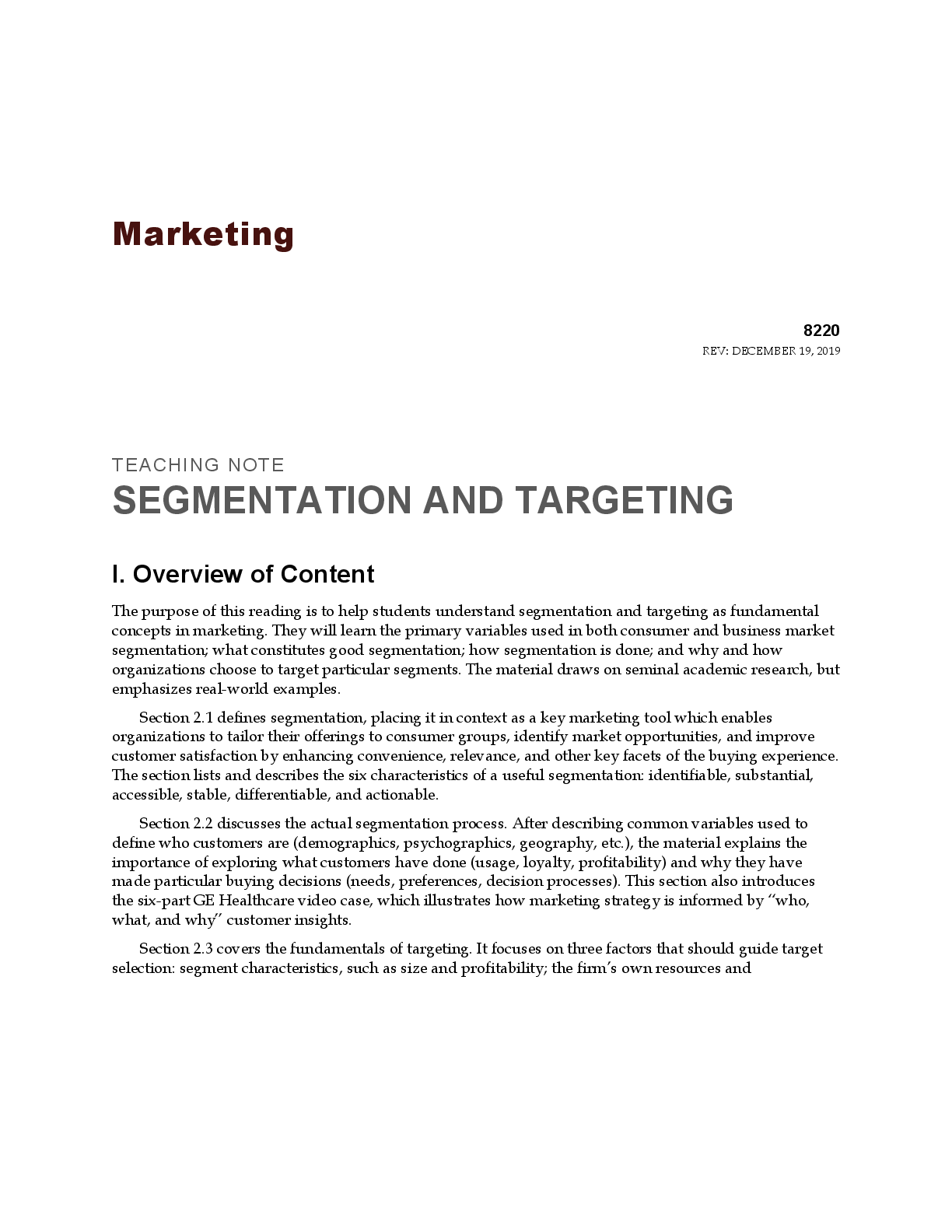 Preview of Harvard Case Solutions/Answers for Marketing Reading Segmentation and Targeting,  Sunil Gupta
