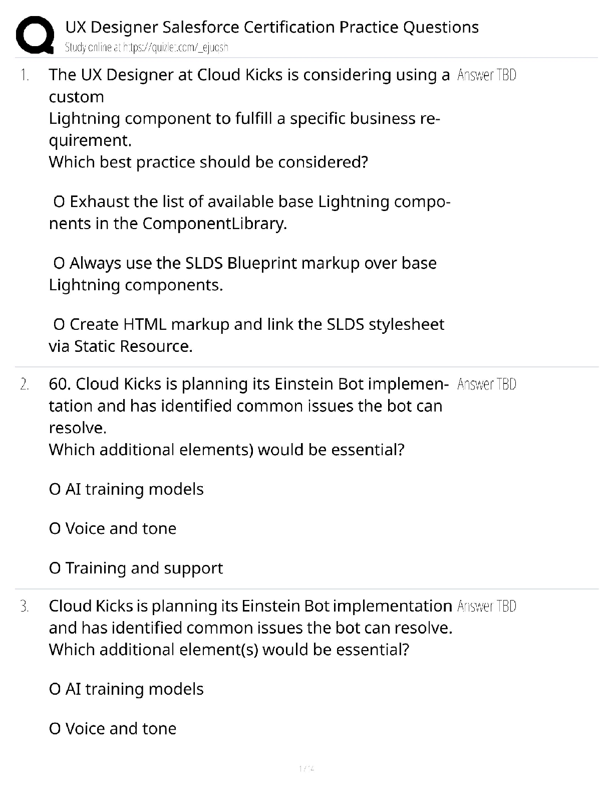 Recommended document preview for UX Designer Salesforce / Score 100% / New Version 2025 Update / Certification Practice Questions Study Guide