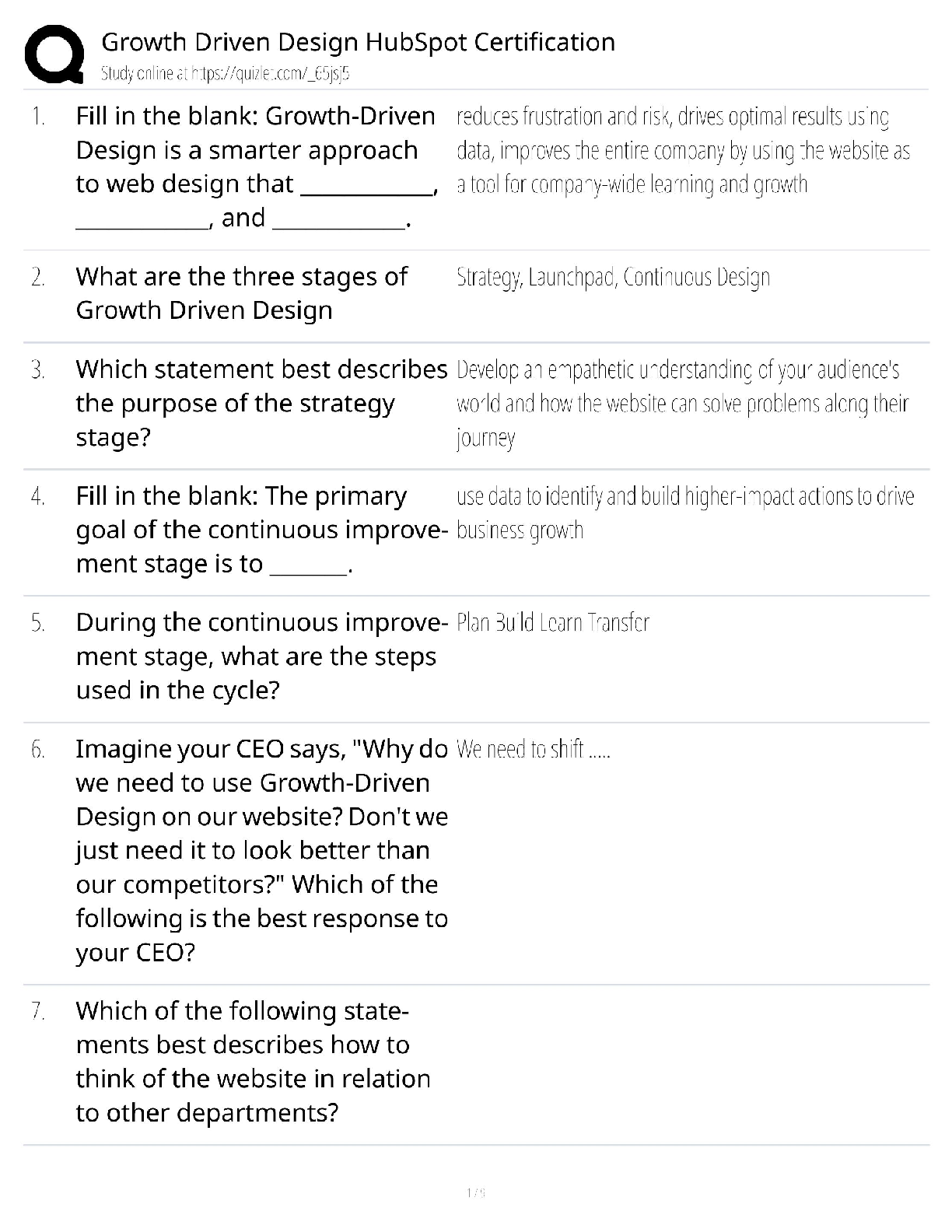 Recommended document preview for Growth Driven Design / Score 100% / New Version 2025 Update / HubSpot Certification Study Guide