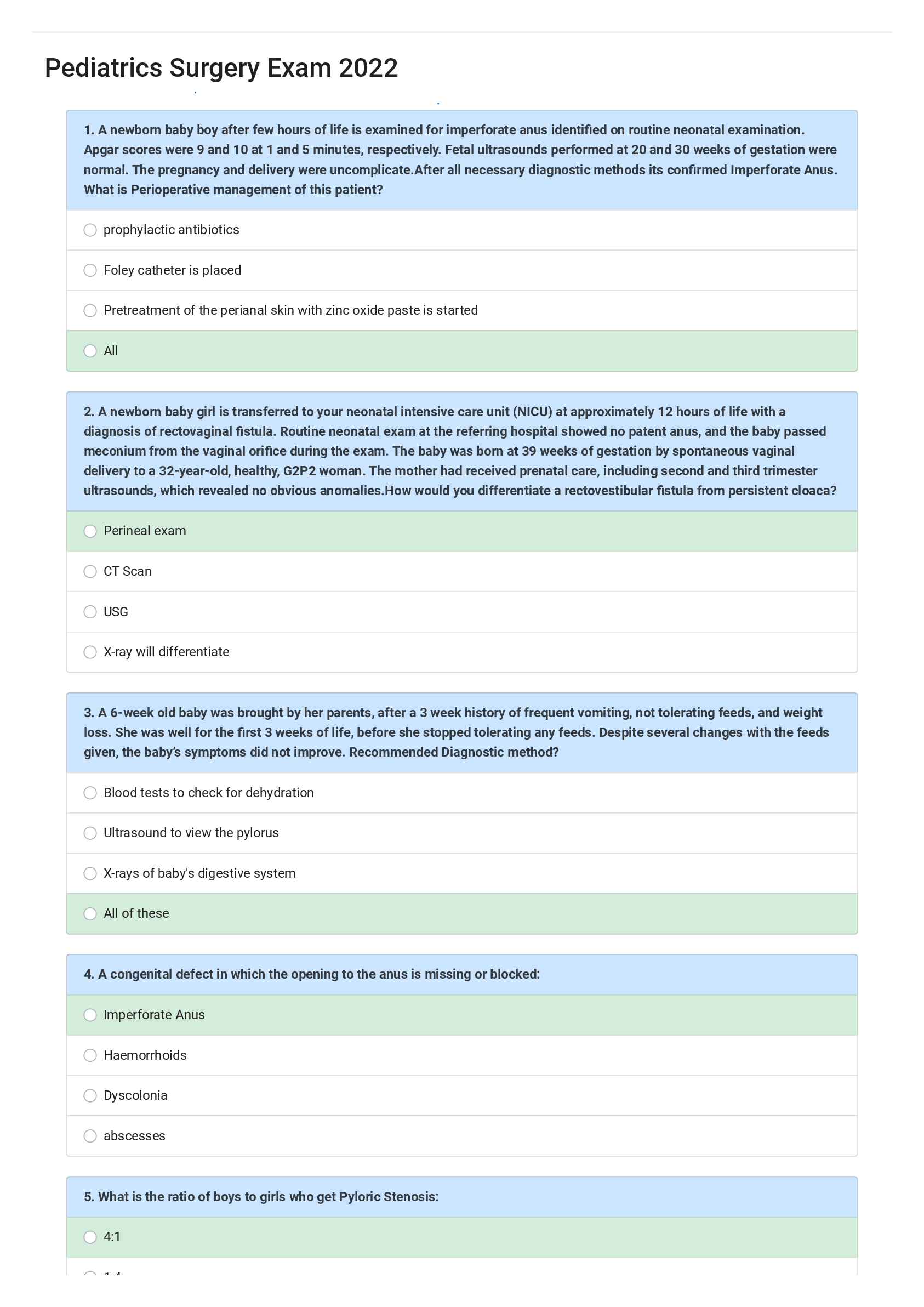 Preview of Pediatrics Surgery Exam 2022 