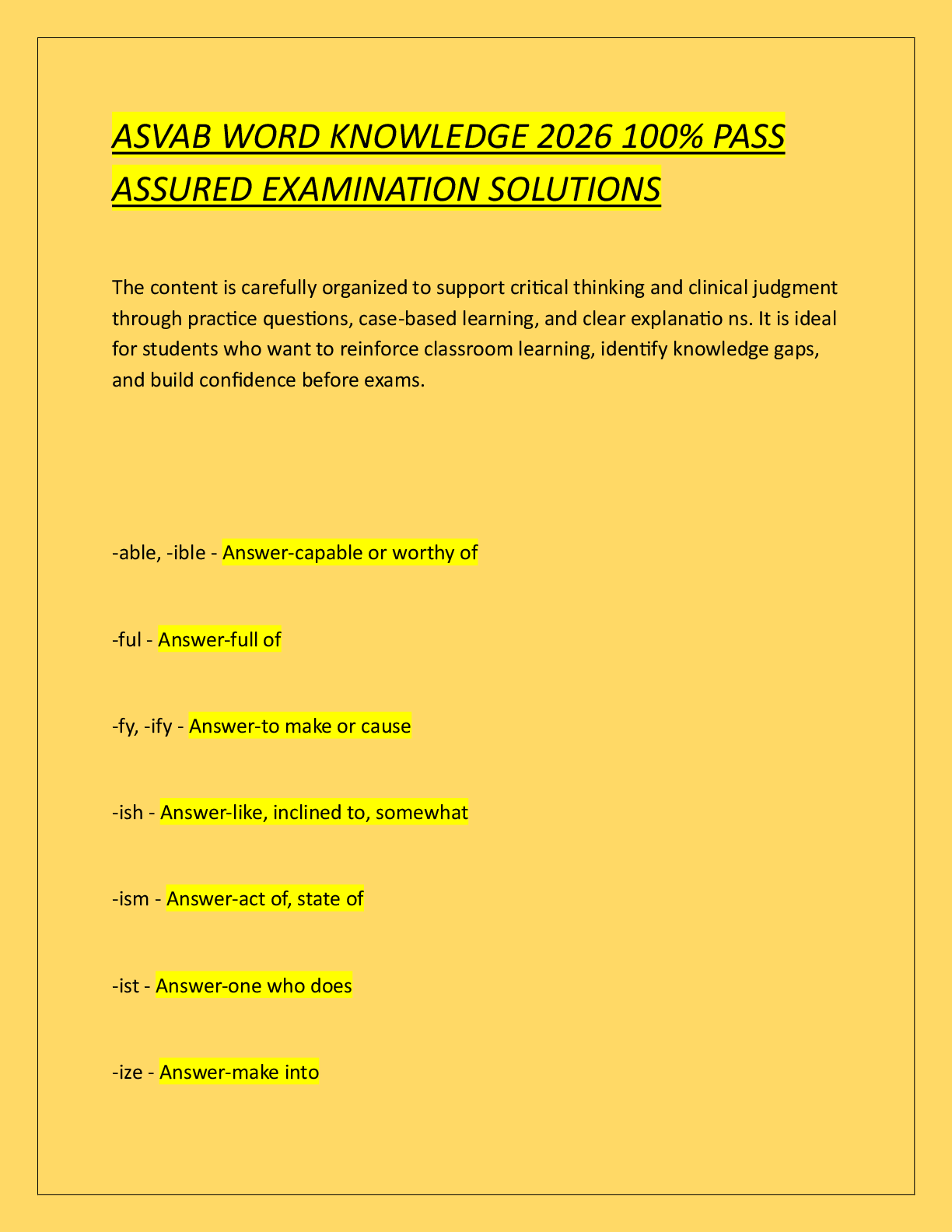 Preview of ASVAB WORD KNOWLEDGE 2026 100% PASS  ASSURED EXAMINATION SOLUTIONS