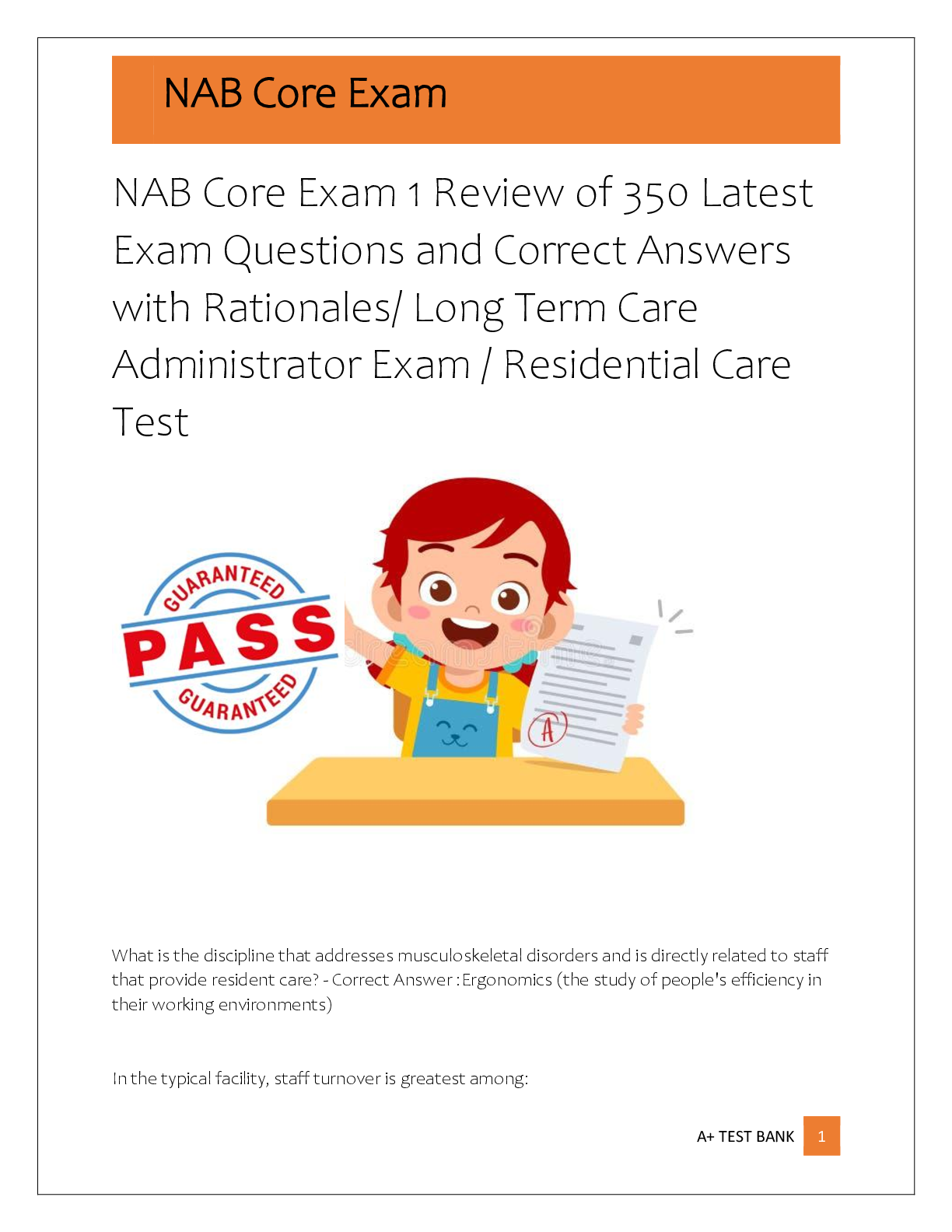 Recommended document preview for NAB Core Exam 1 Review of 350 Latest  Exam Questions and Correct Answers  with Rationales/ Long Term Care  Administrator Exam / Residential Care  Test