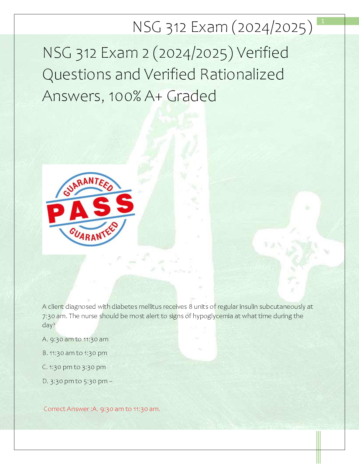Preview of NSG 312 Exam 2 (2024/2025) Verified   Questions and Verified Rationalized  Answers, 100% A