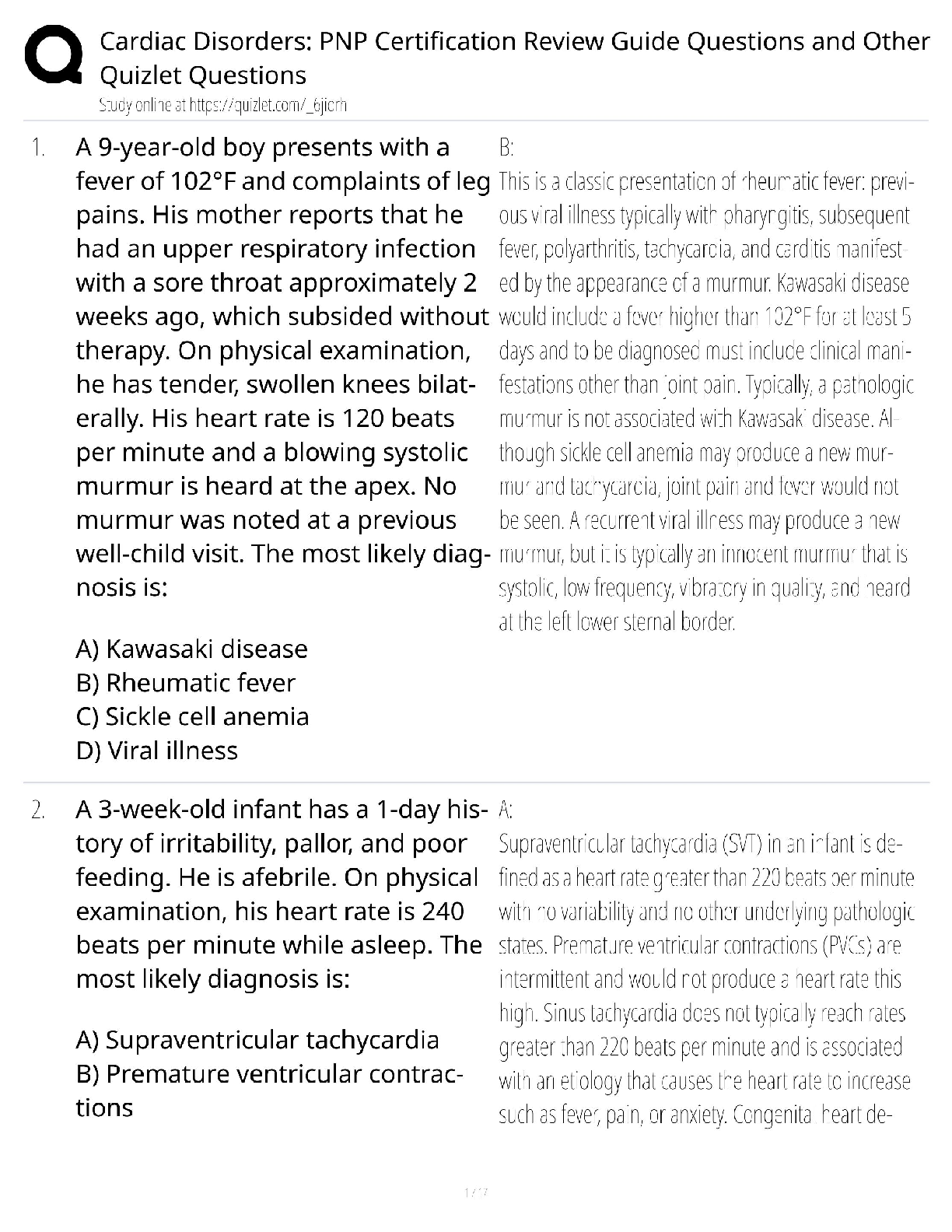 Recommended document preview for Cardiac Disorders PNP / Score 100% / New Version 2025 Update / Certification Review Guide Questions Study Guide