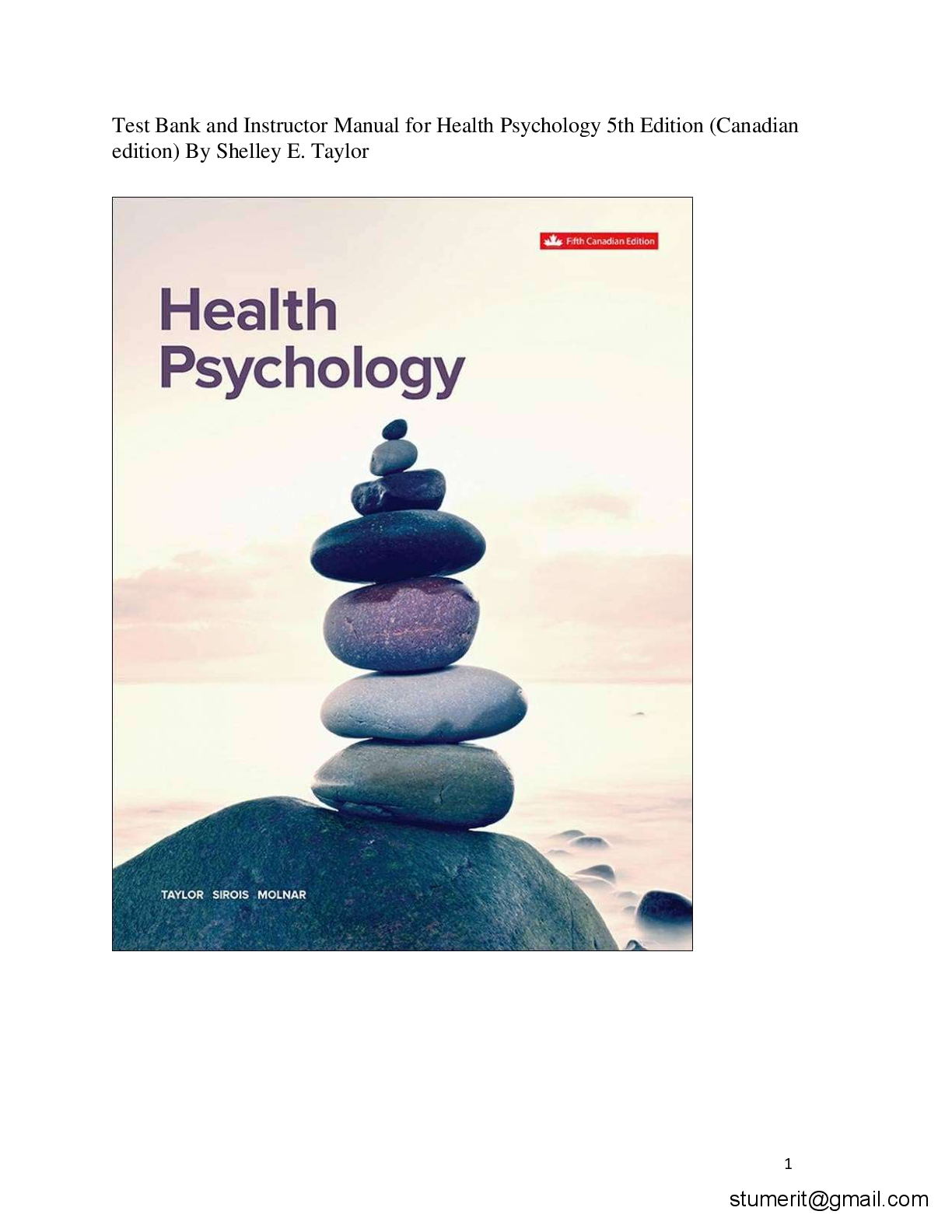 Preview of Test Bank and Instructor Manual for Health Psychology 5th Edition (Canadian  edition) By S