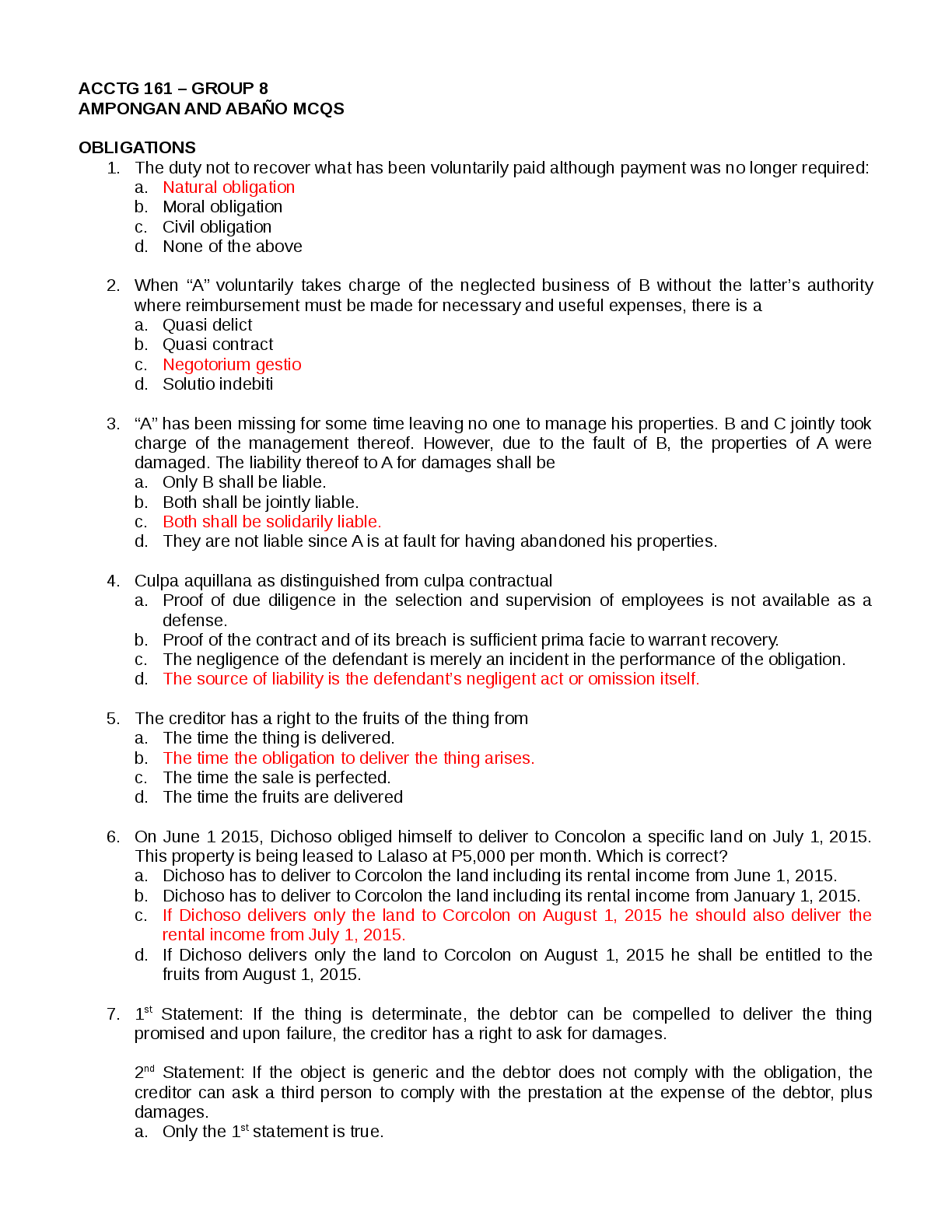 Recommended document preview for ACCTG 161 CONTRACTS, PARTNERSHIP, and CORPORATION each Contains 50 Q&A
