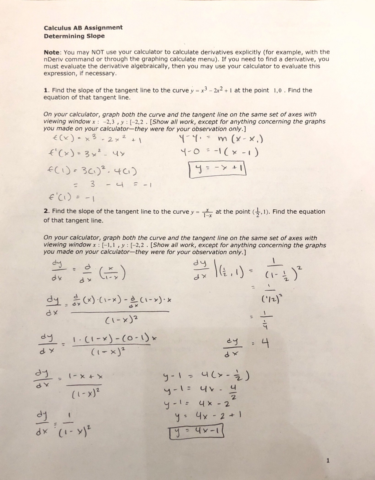 Recommended document preview for Calculus AB Assignment ANSWER KEY