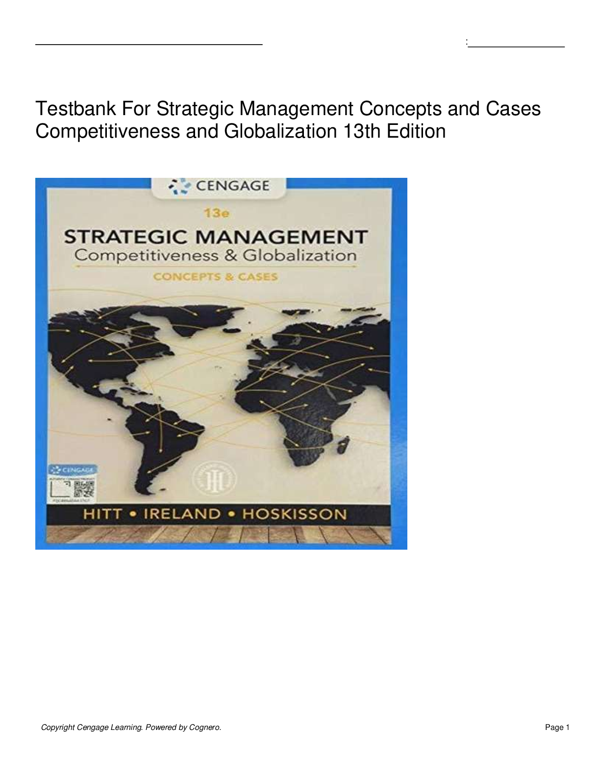 Recommended document preview for Testbank For Strategic Management Concepts and Cases  Competitiveness and Globalization 13th Edition