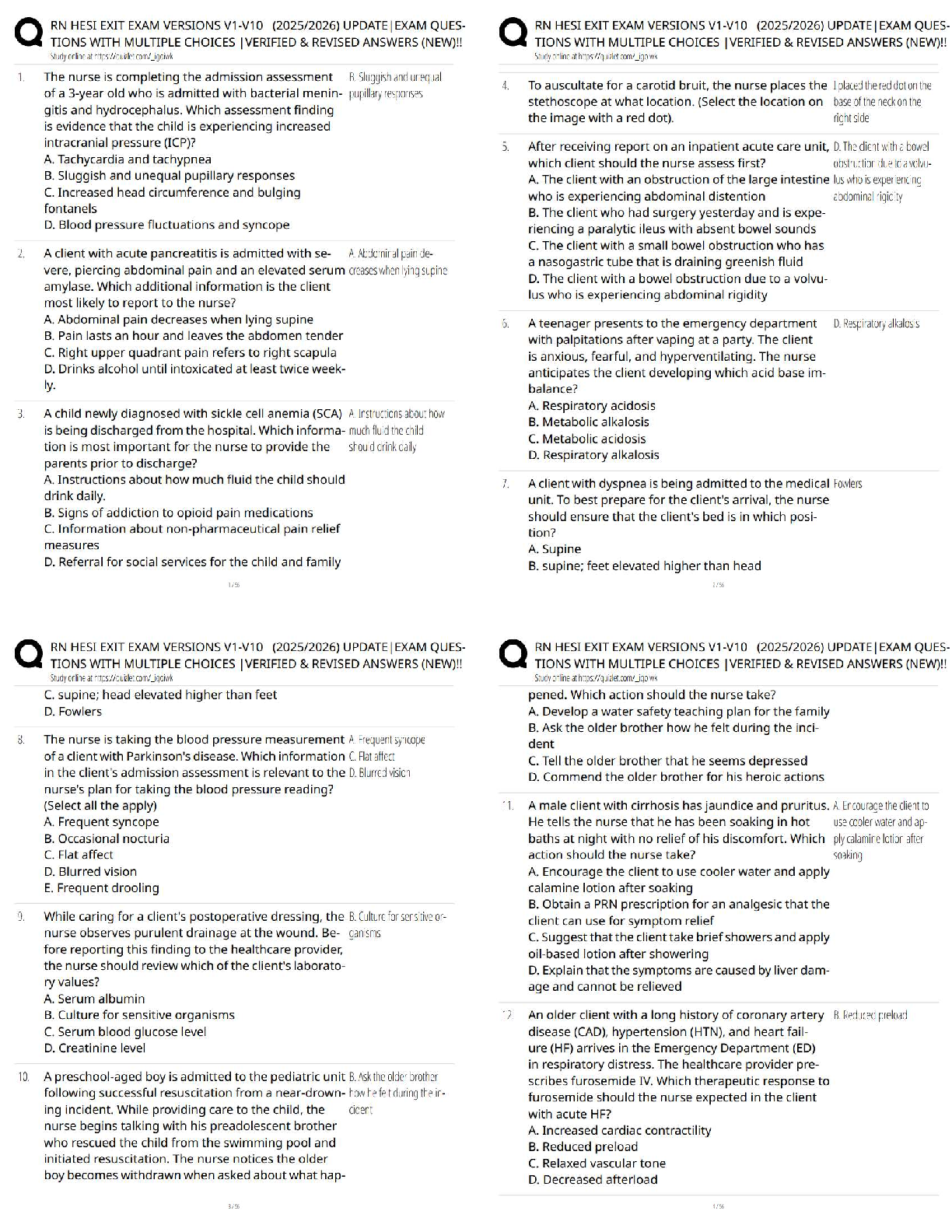 Recommended document preview for RN HESI EXIT EXAM Versions V1–V10 / Score 100% / New Version 2025–2026 Test Bank, Questions & Study Guide